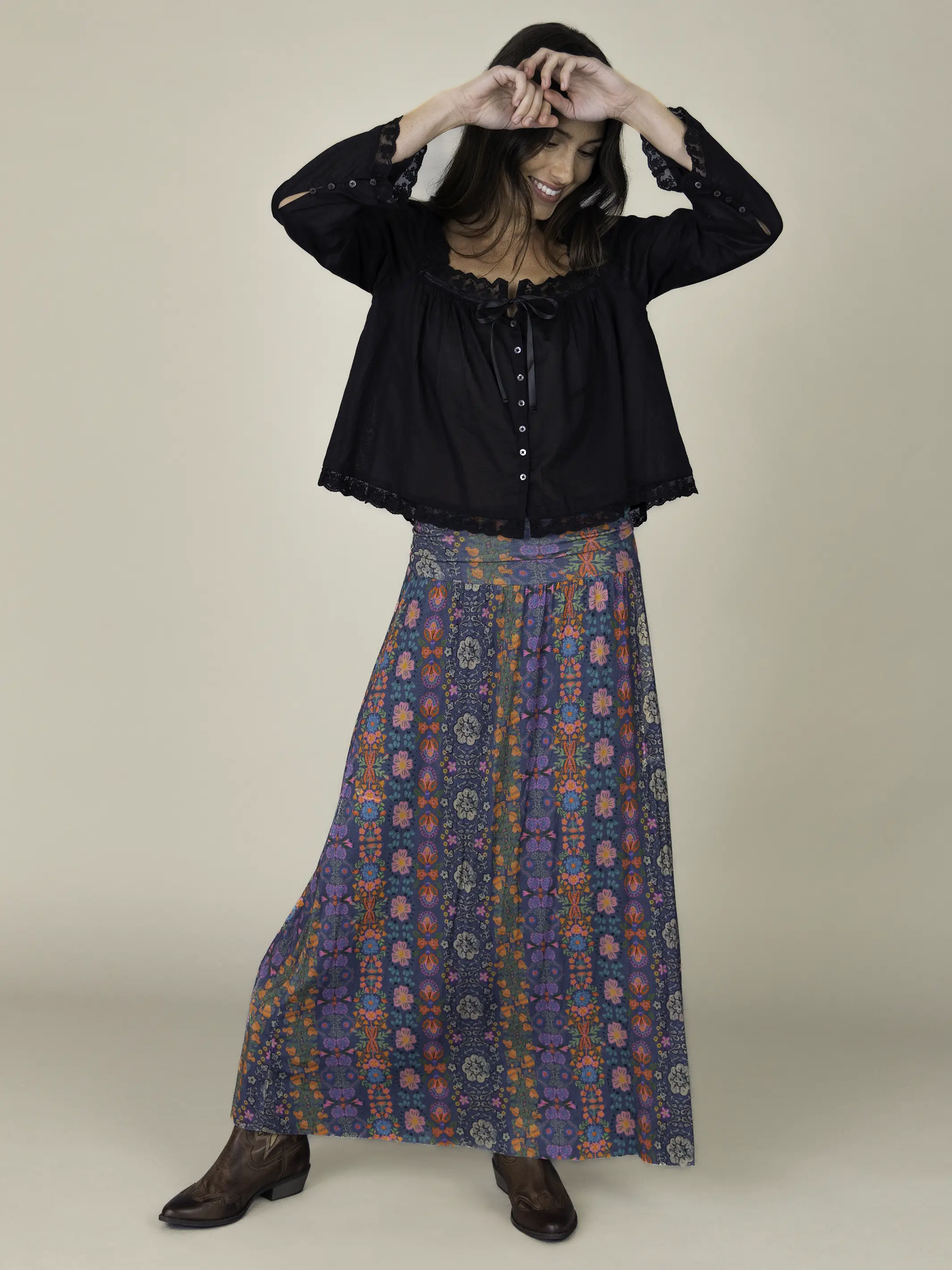 Live-In-It Knit "ButterSoft" Maxi Skirt - Twilight Blooms - Image 3