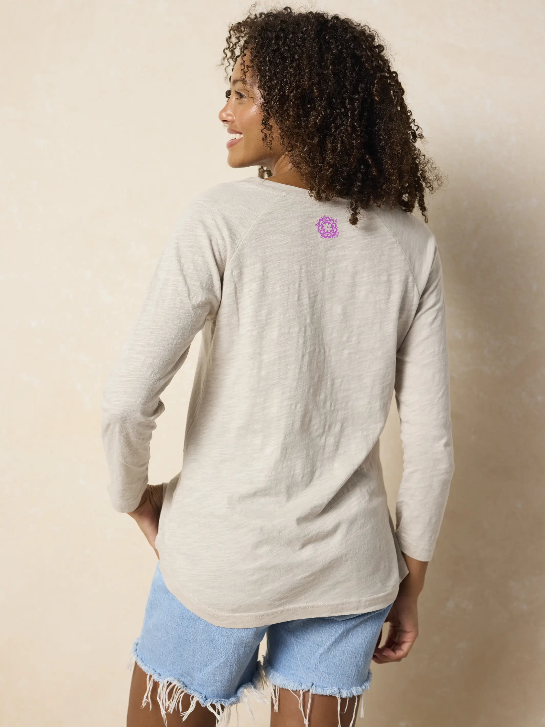 Long Sleeve Boho Cotton Tee Shirt - Moonstone Live Happy - Image 3