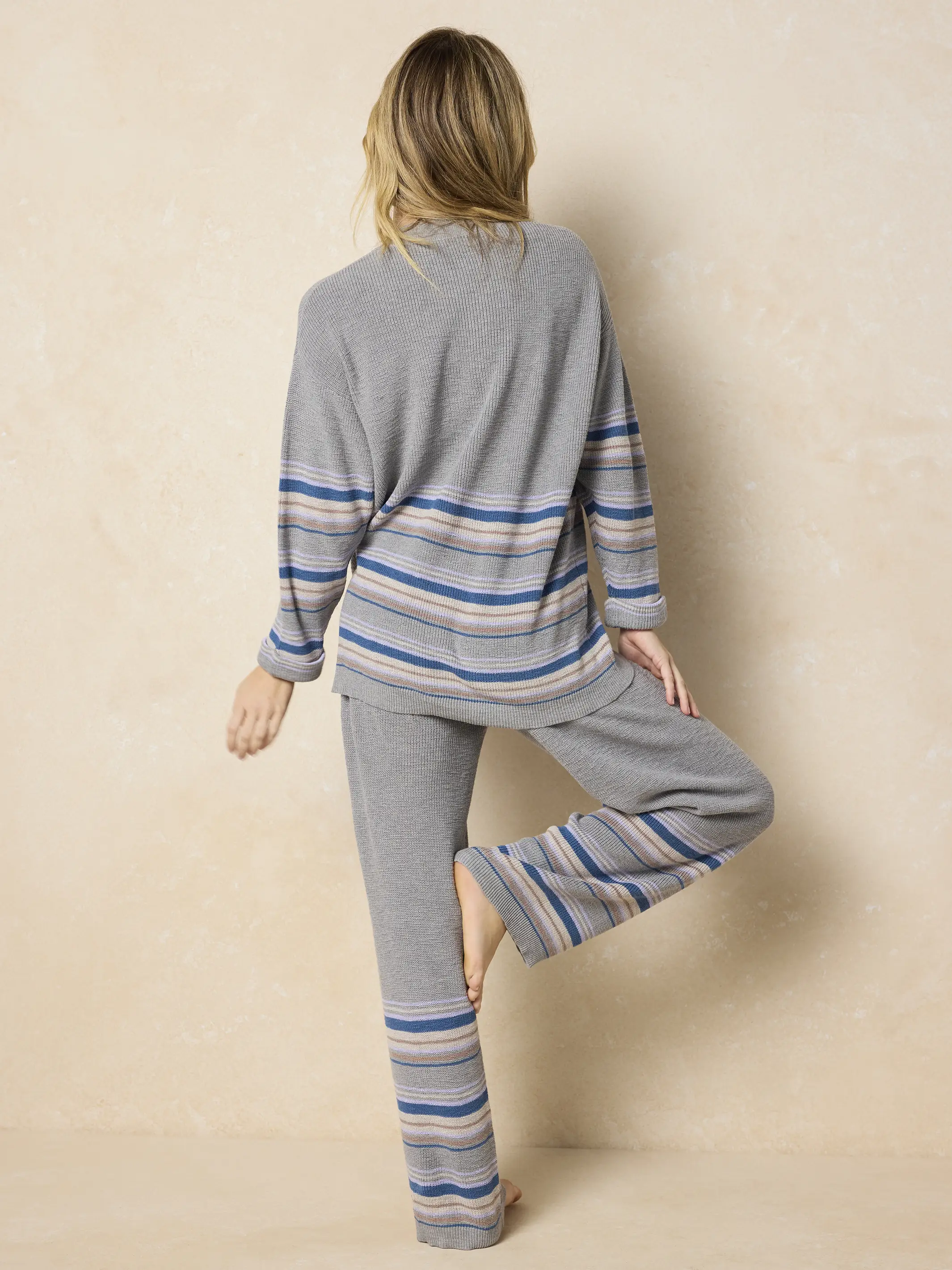 Lounge & Go Striped Cotton Set - Light Grey - Image 4