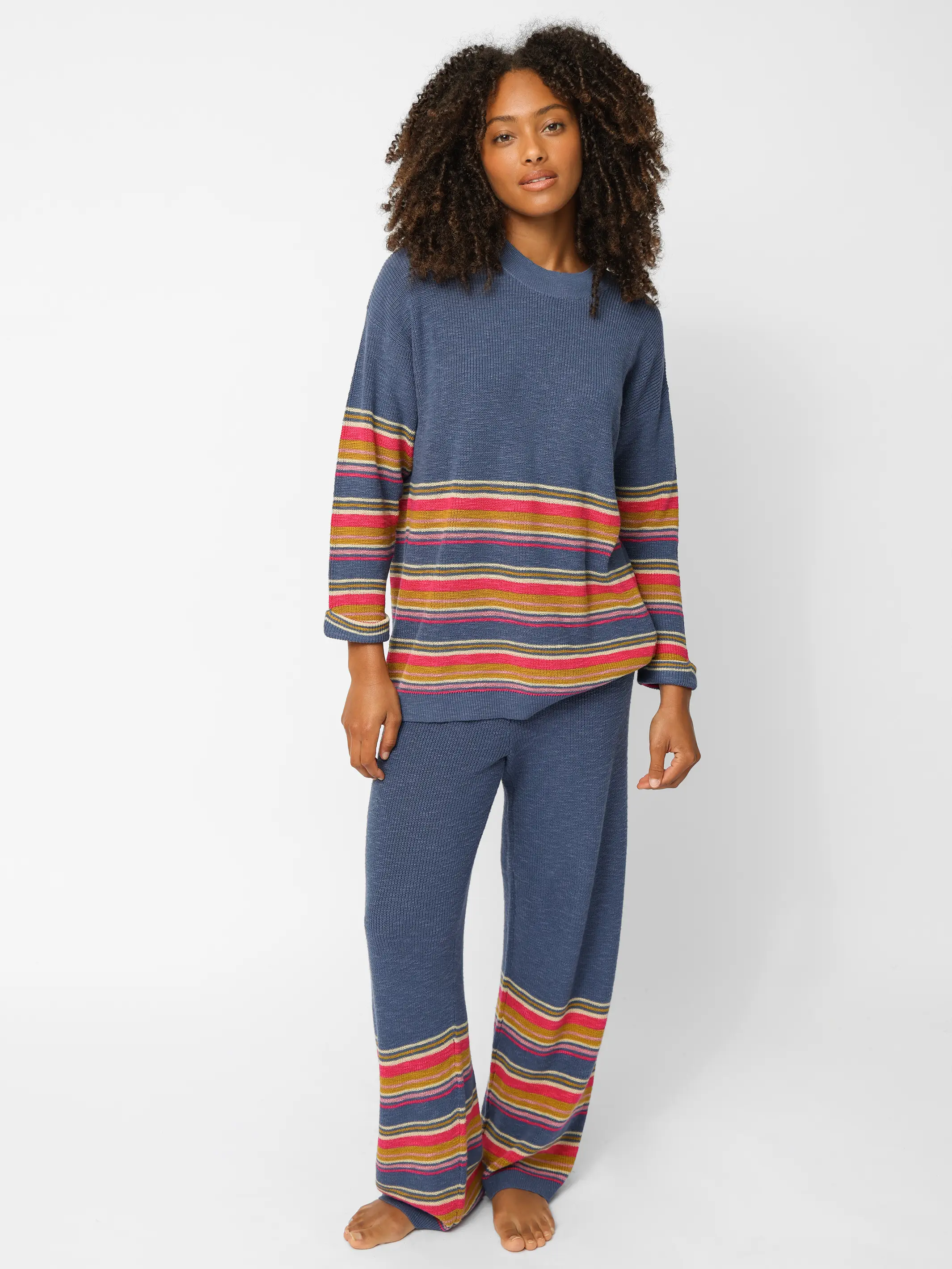 Lounge & Go Striped Cotton Set - Washed Navy - Image 3