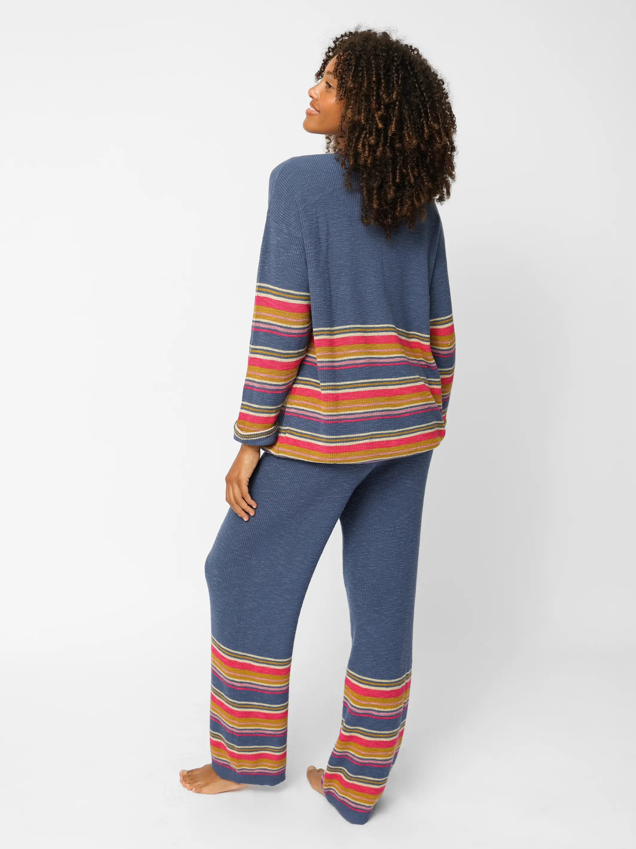 Lounge & Go Striped Cotton Set - Washed Navy - Image 4