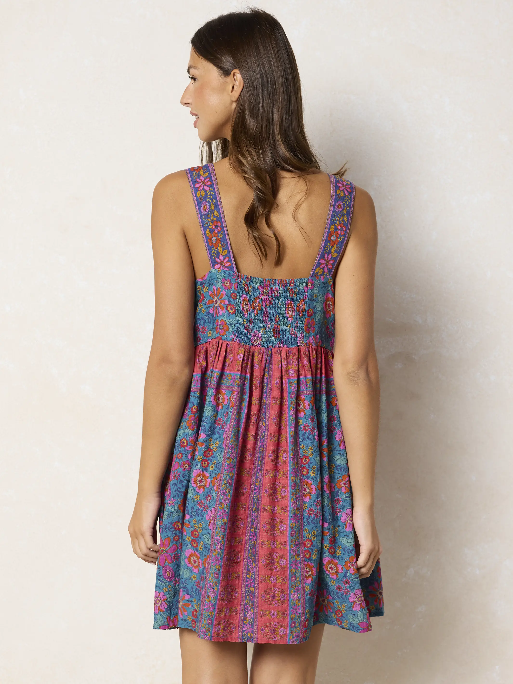 Lucy Mini Dress - Teal Boho Border Scarf - Image 5