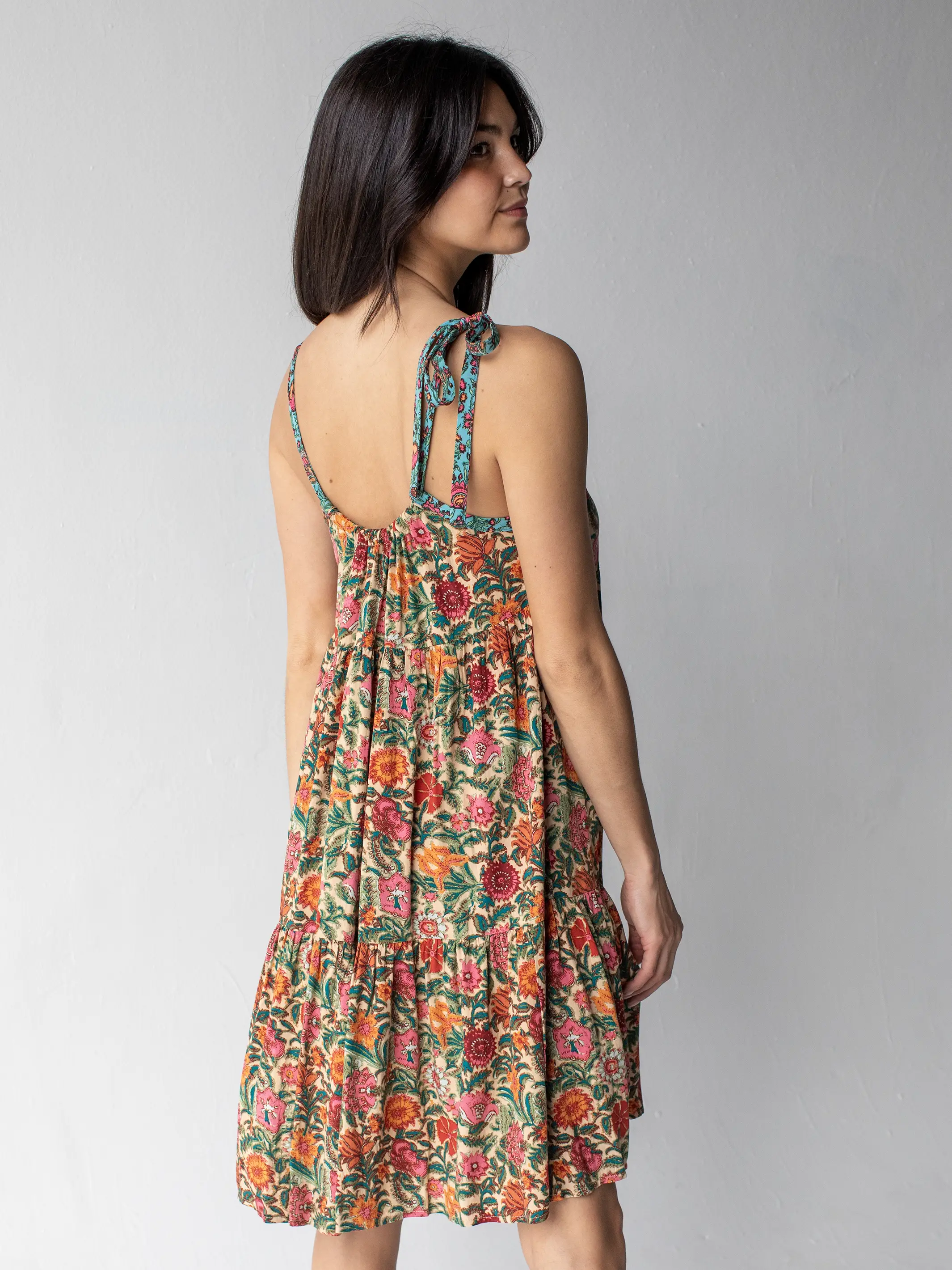 Maddie Mini Dress - Tan Pink Floral - Image 3