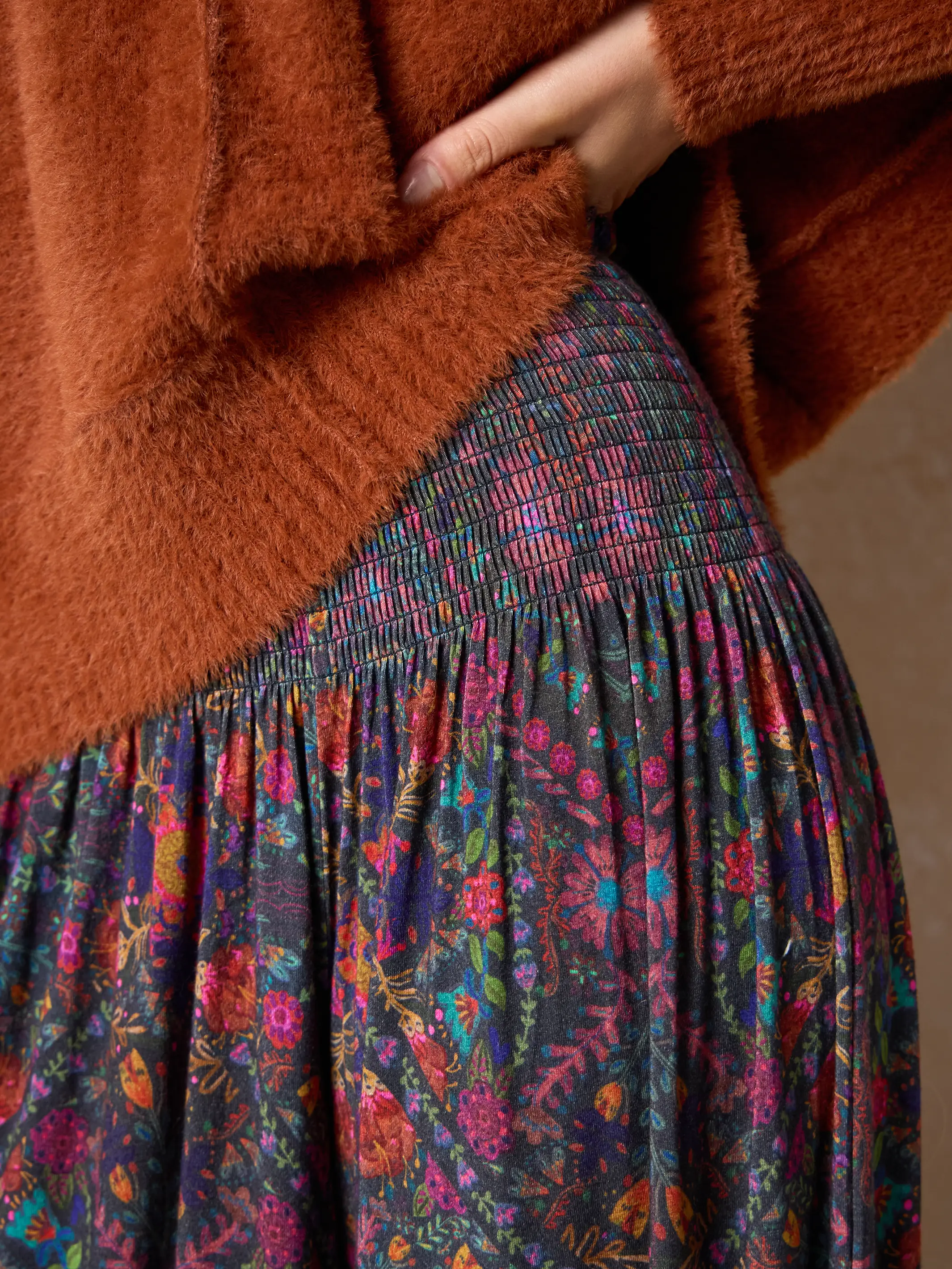 Make A Move "ButterSoft" Knit Palazzo Pants - Mandala Charcoal Floral - Image 2