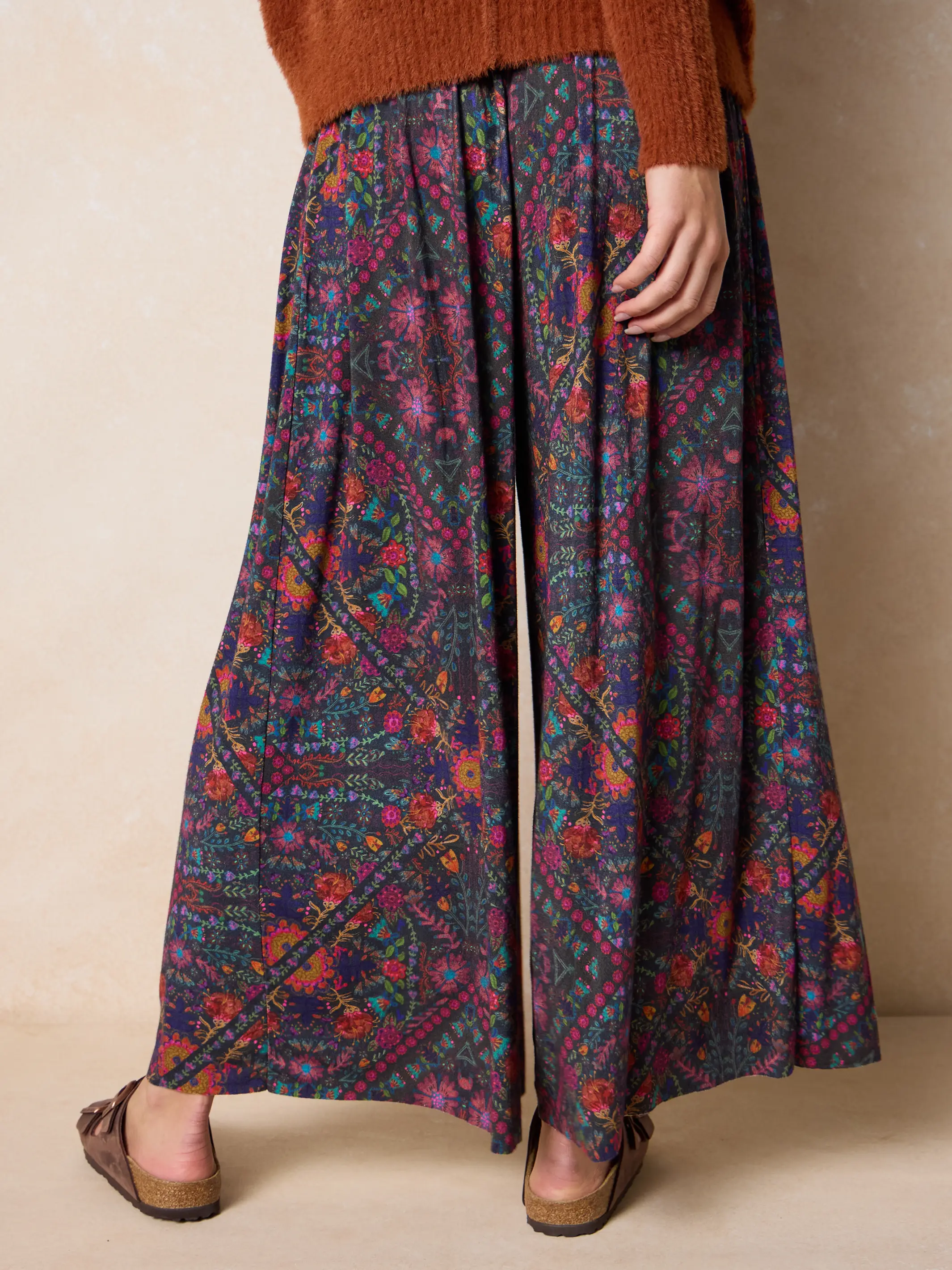 Make A Move "ButterSoft" Knit Palazzo Pants - Mandala Charcoal Floral - Image 3