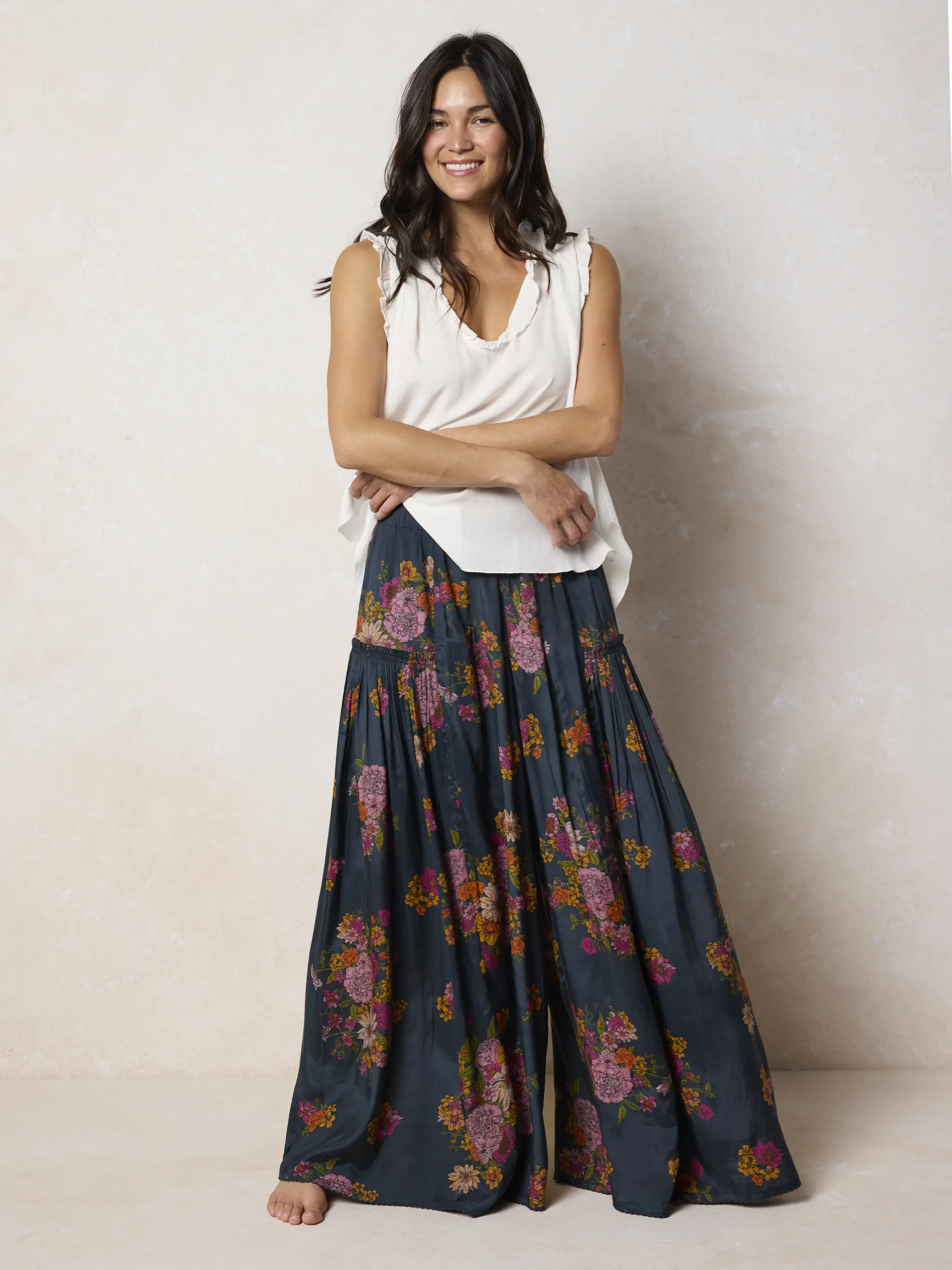 Margaux Wide Leg Pants - English Garden Charcoal - Image 2