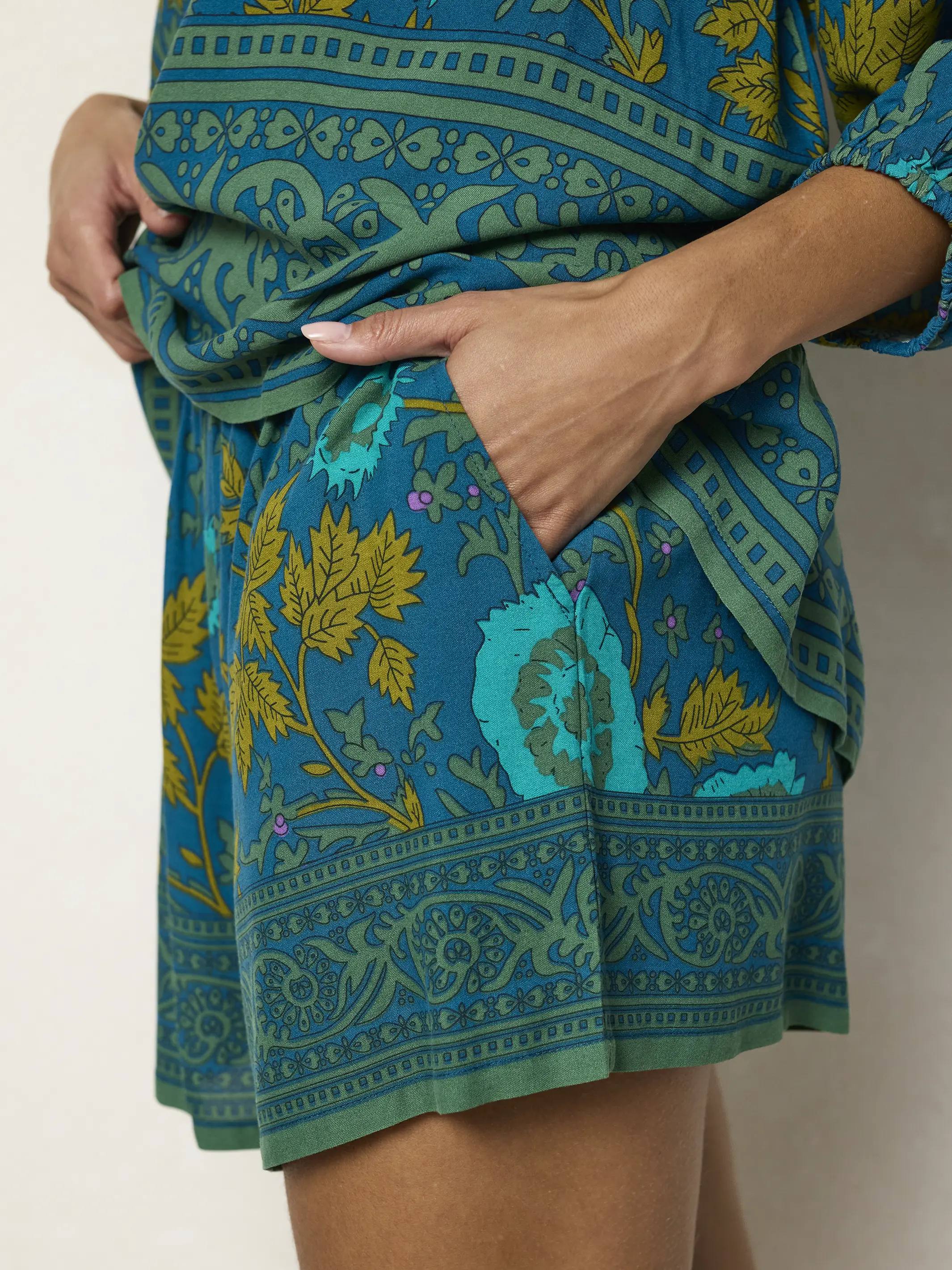 Maribel Shorts - Teal Sage Border - Image 3