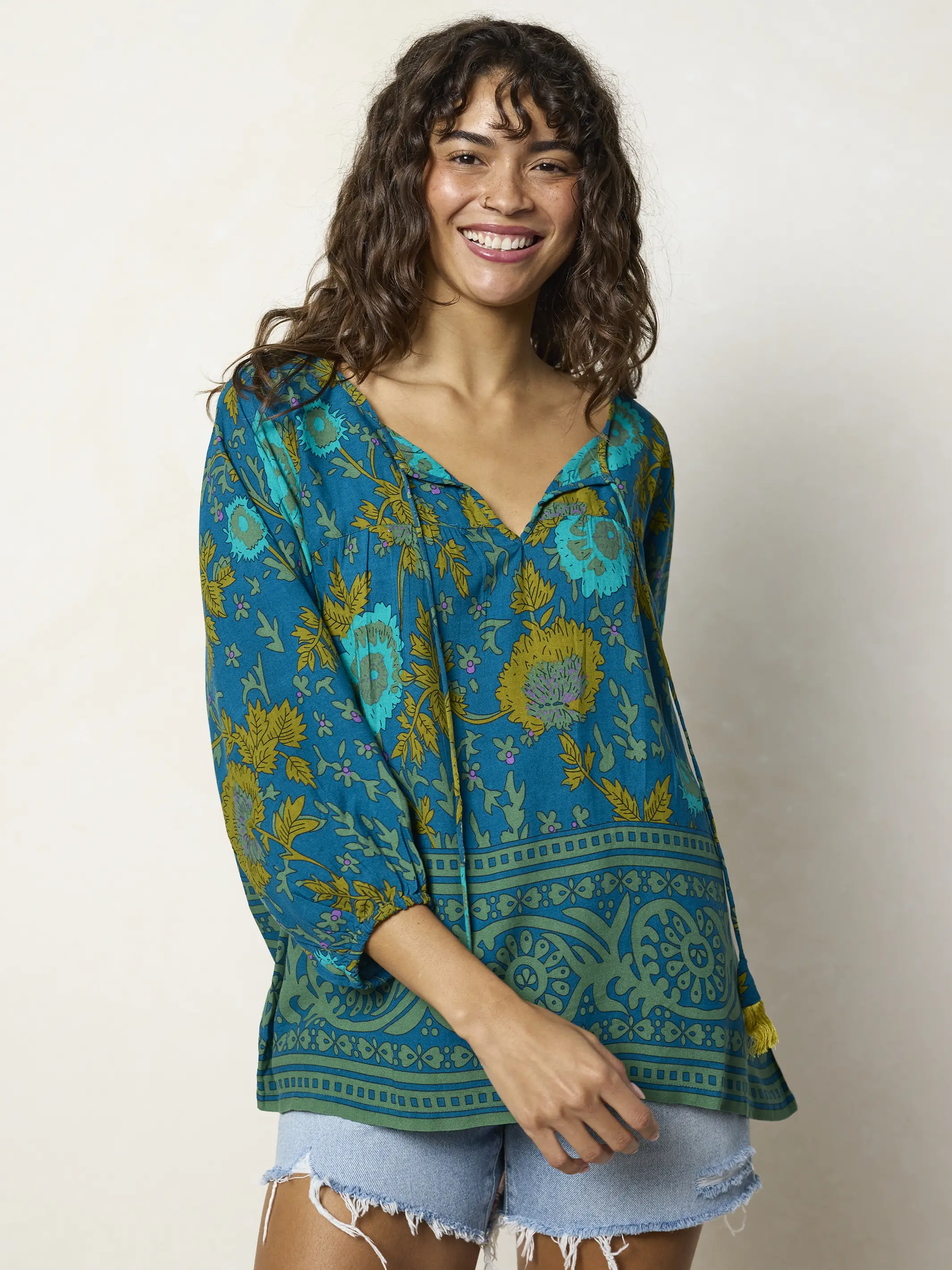 Maribel Top - Teal Sage Border - Image 2