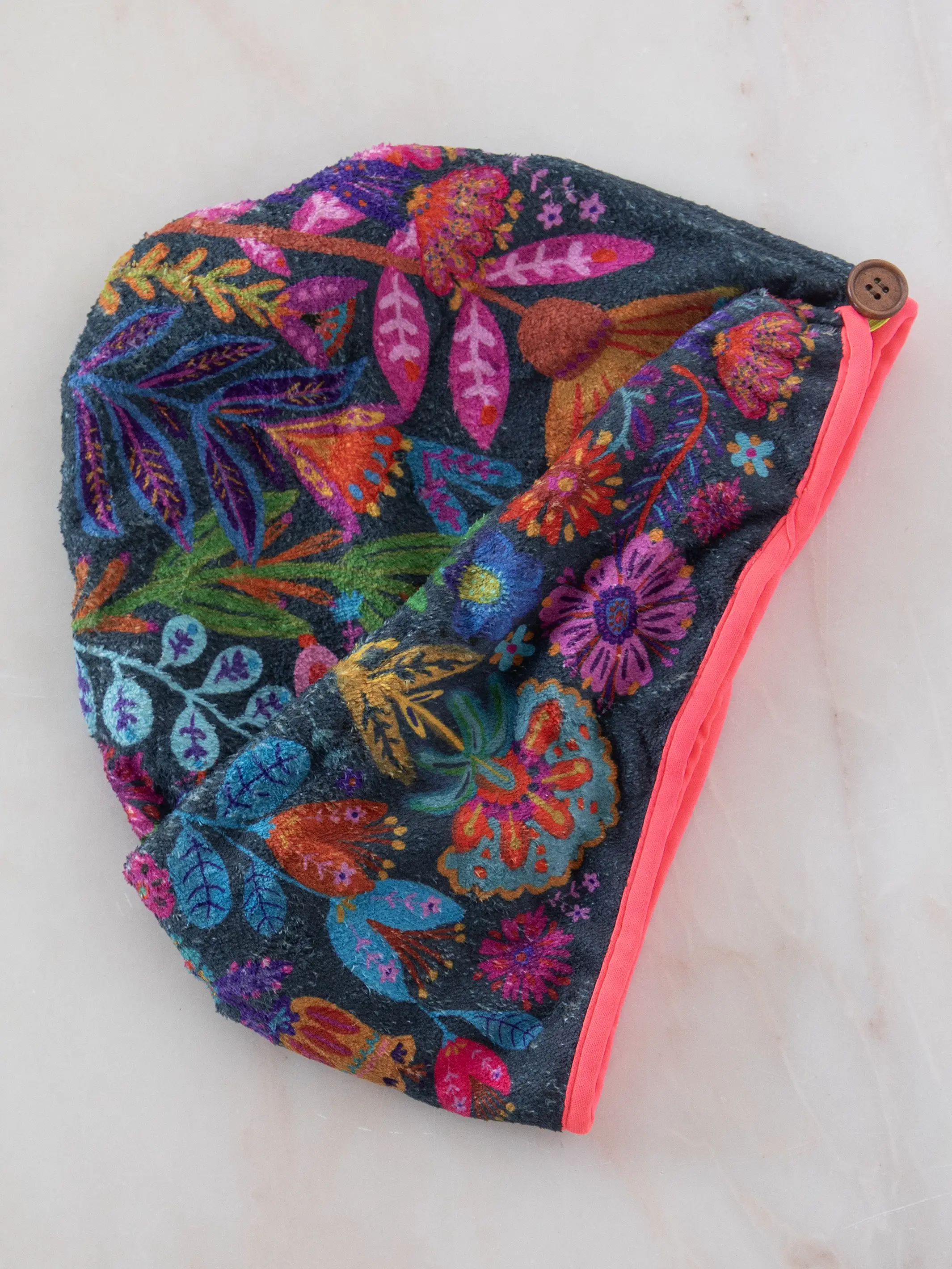 Microfiber Hair Towel Wrap - Charcoal Folk Flower - Image 2