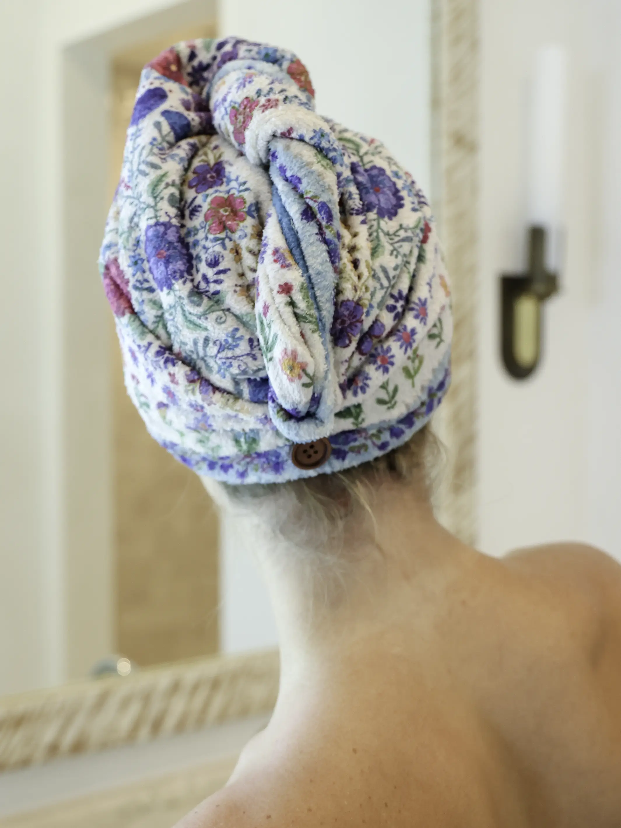 Microfiber Hair Towel Wrap - Dusty Blue Flowers - Image 2