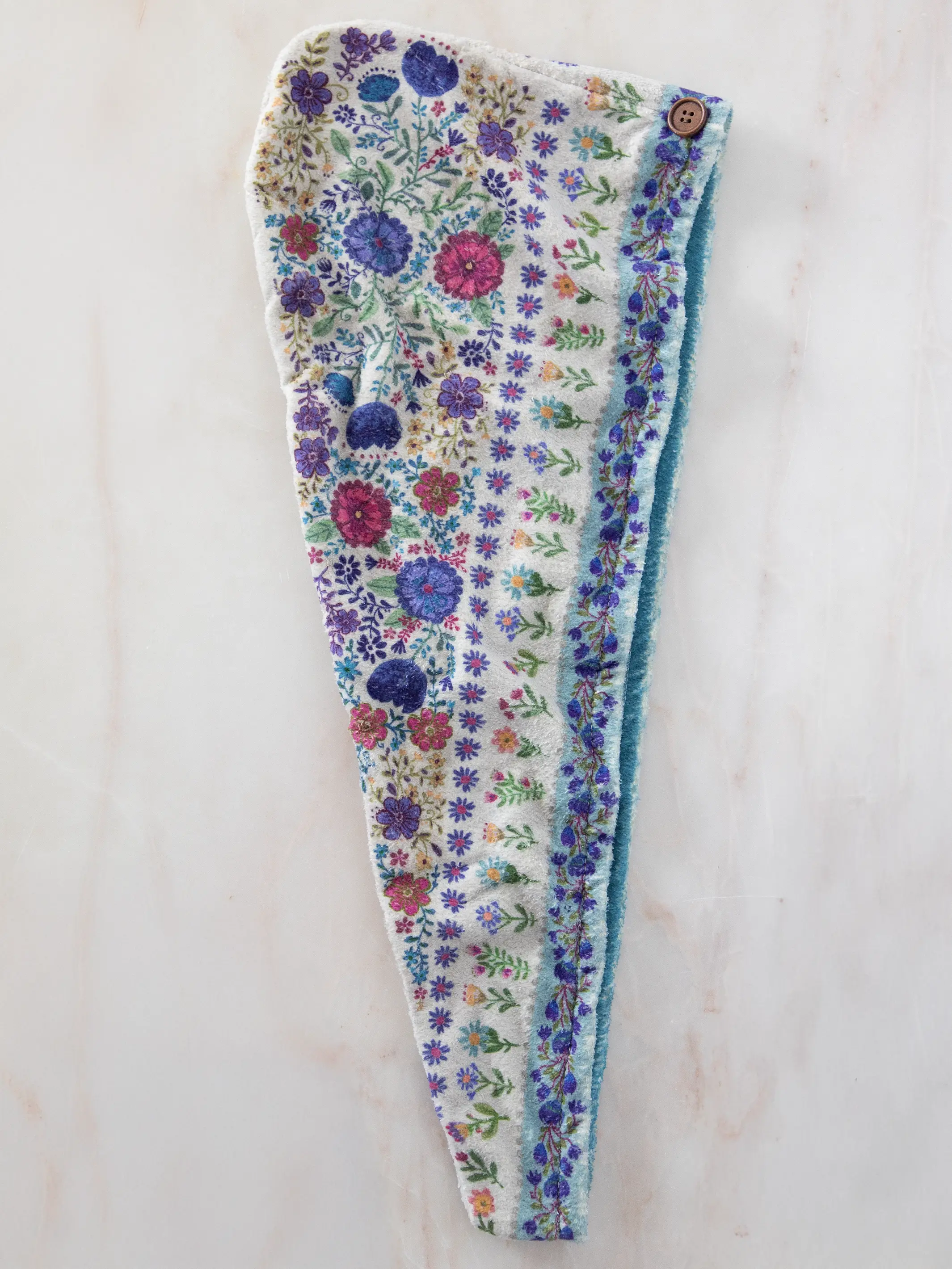 Microfiber Hair Towel Wrap - Dusty Blue Flowers - Image 3