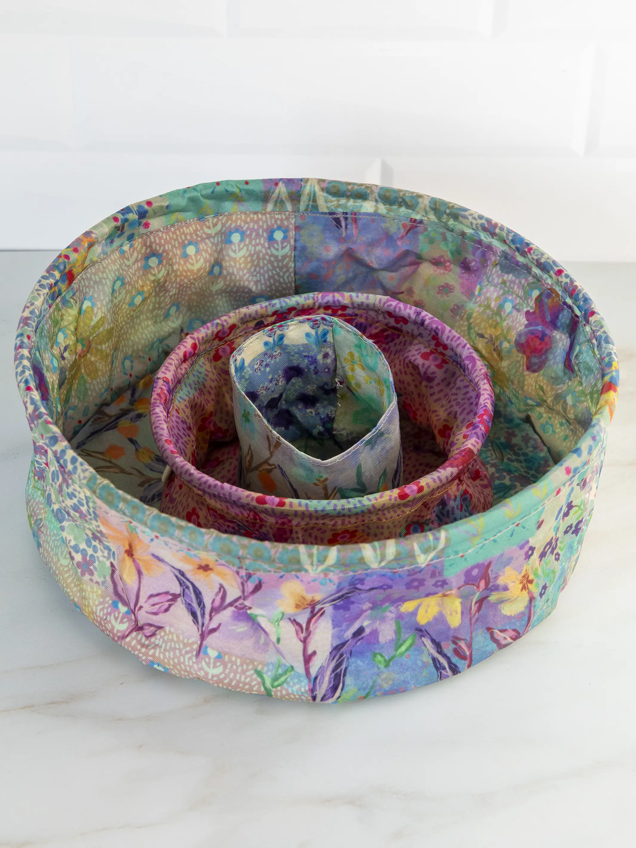Mini Collapsible Storage Bins, Set of 3 - Taupe Watercolor Patchwork - Image 2