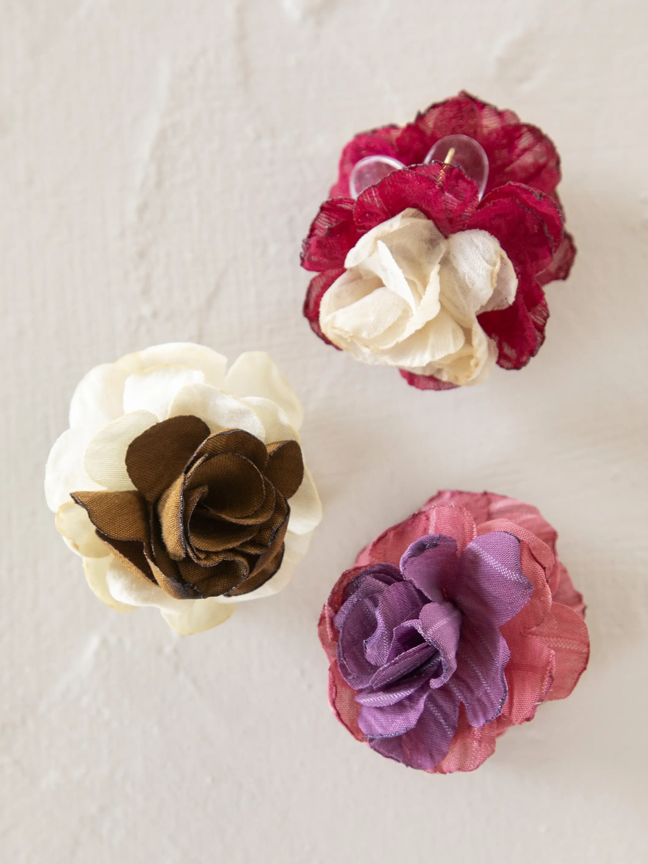 Mini Fabric Flower Hair Clips, Set of 3 - Red - Image 2