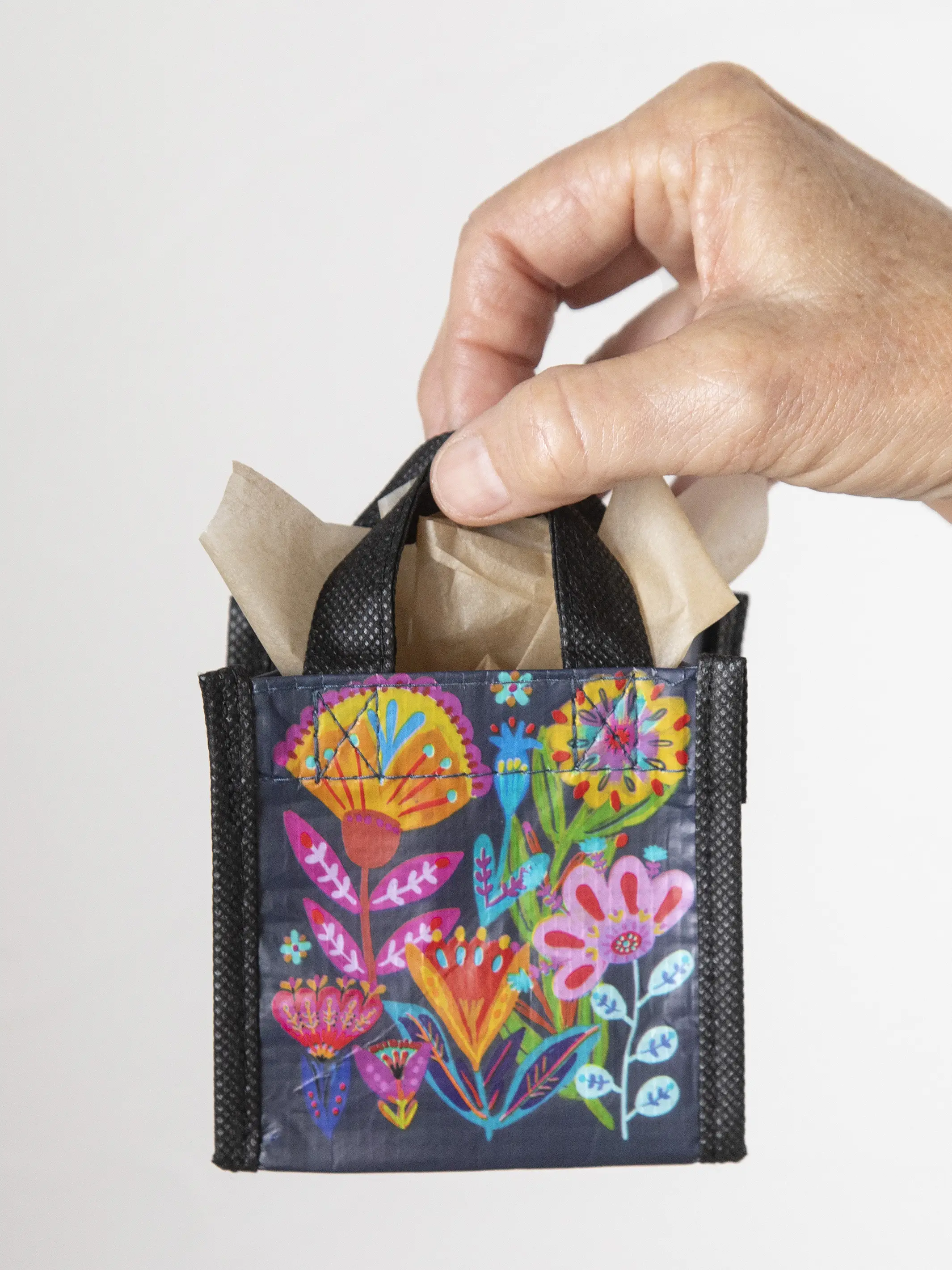 Mini Happy Bag, Set of 5 - Navy Folk Flower - Image 2