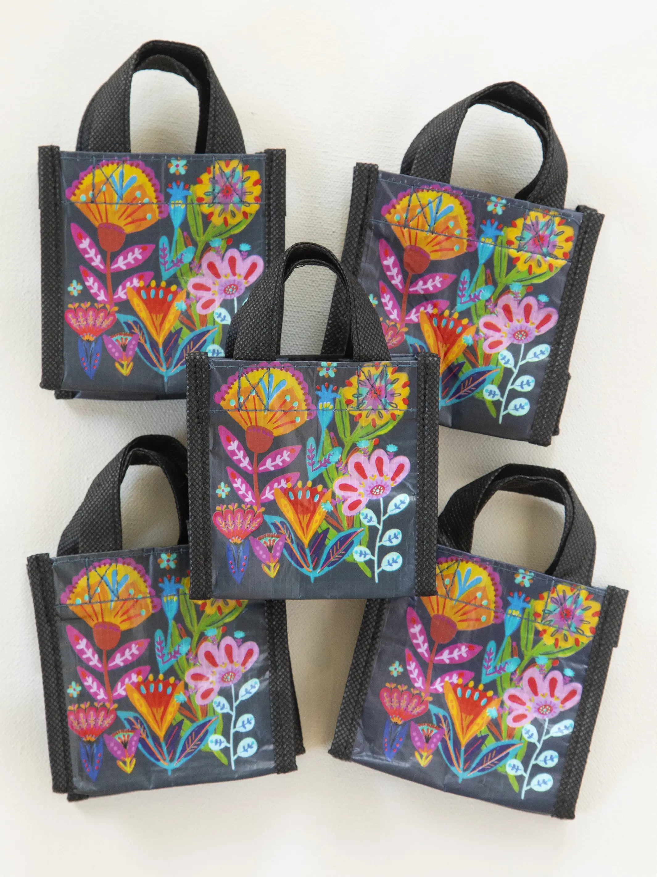 Mini Happy Bag, Set of 5 - Navy Folk Flower - Image 3