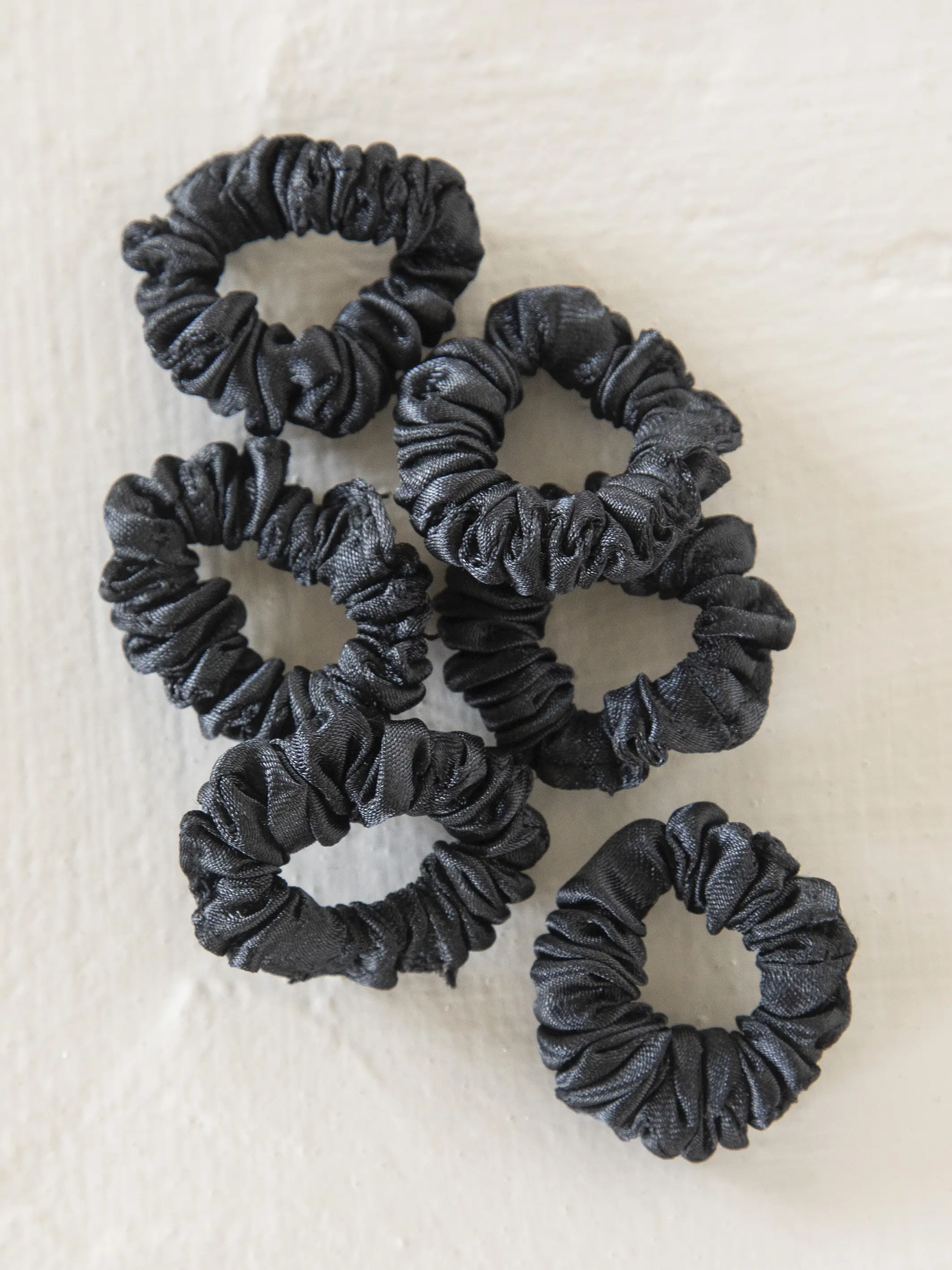 Mini Satin Scrunchies, Set of 6 - Black - Image 3