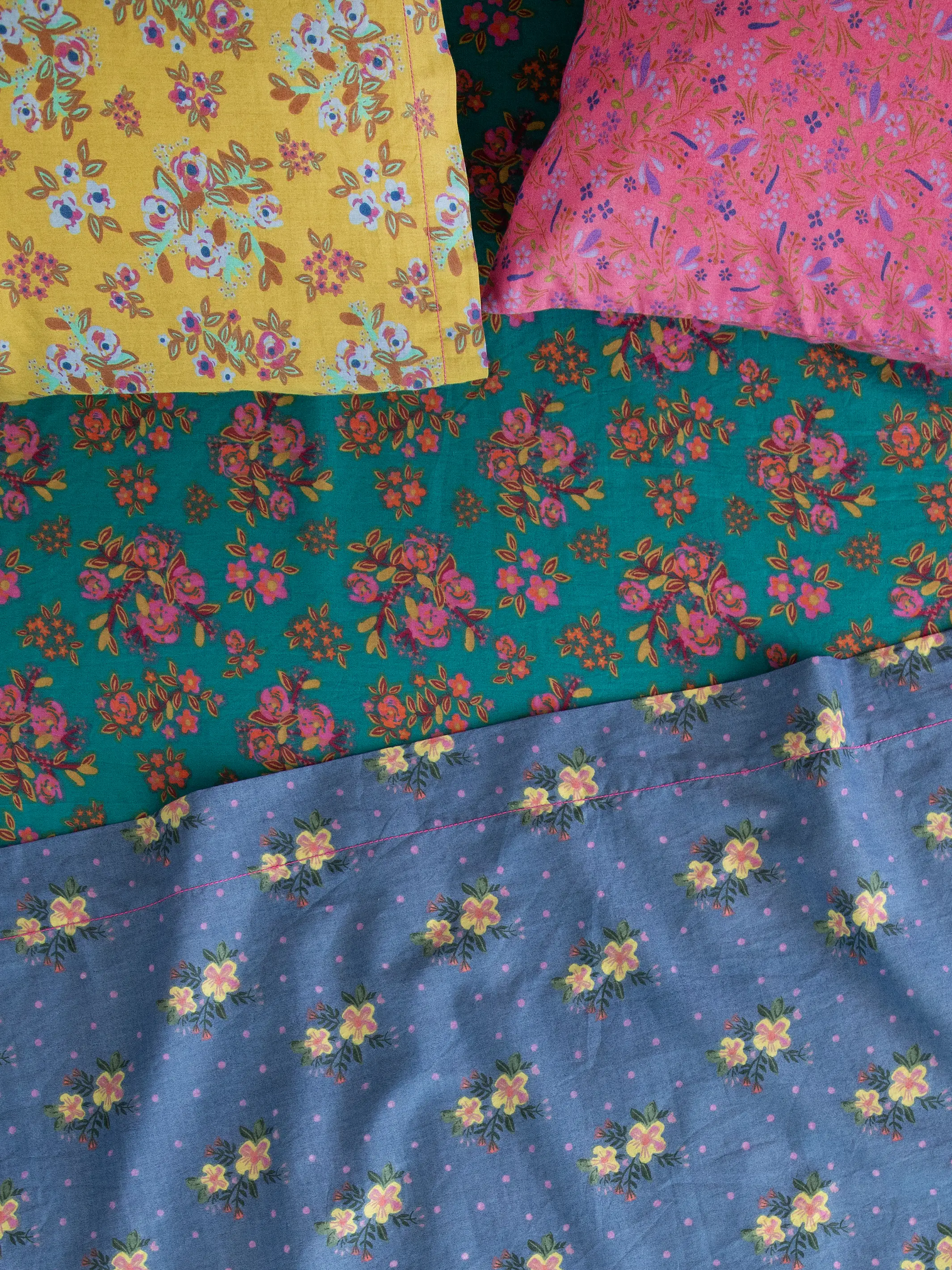 Mix & Match Cotton Fitted Sheet - Teal Bouquet Blooms - Image 4
