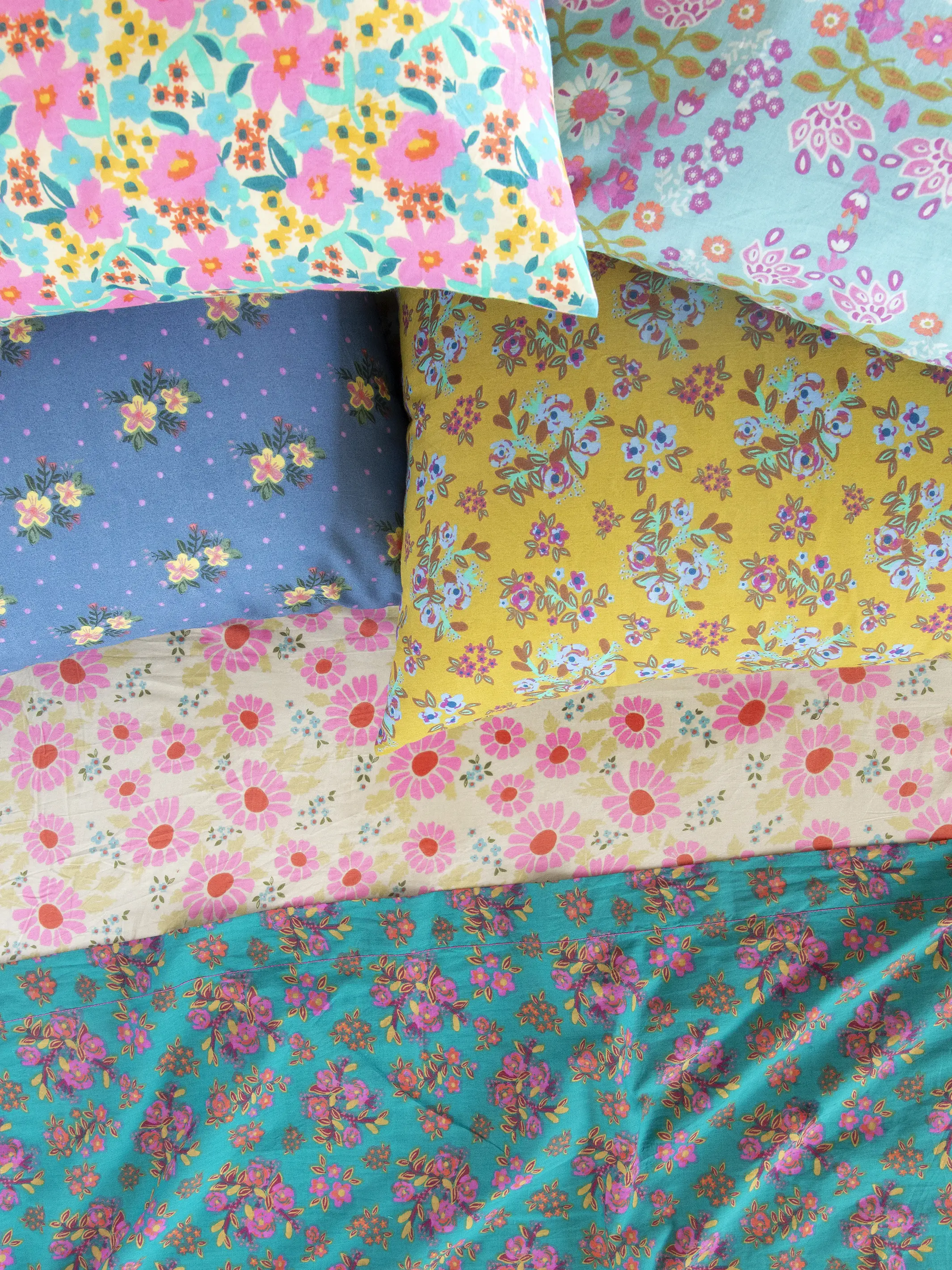 Mix & Match Cotton Flat Sheet - Teal Bouquet Blooms - Image 3