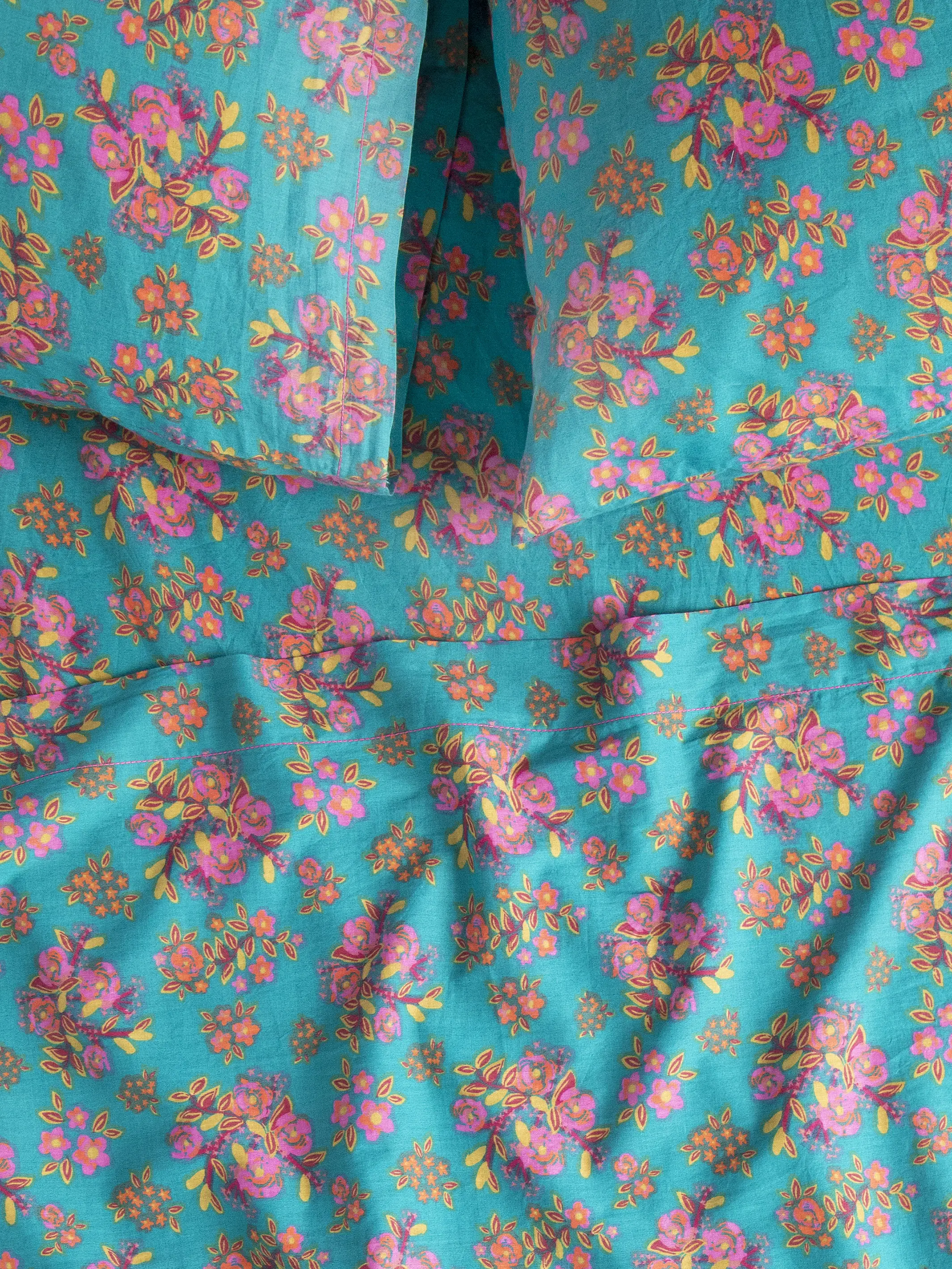 Mix & Match Cotton Flat Sheet - Teal Bouquet Blooms - Image 4