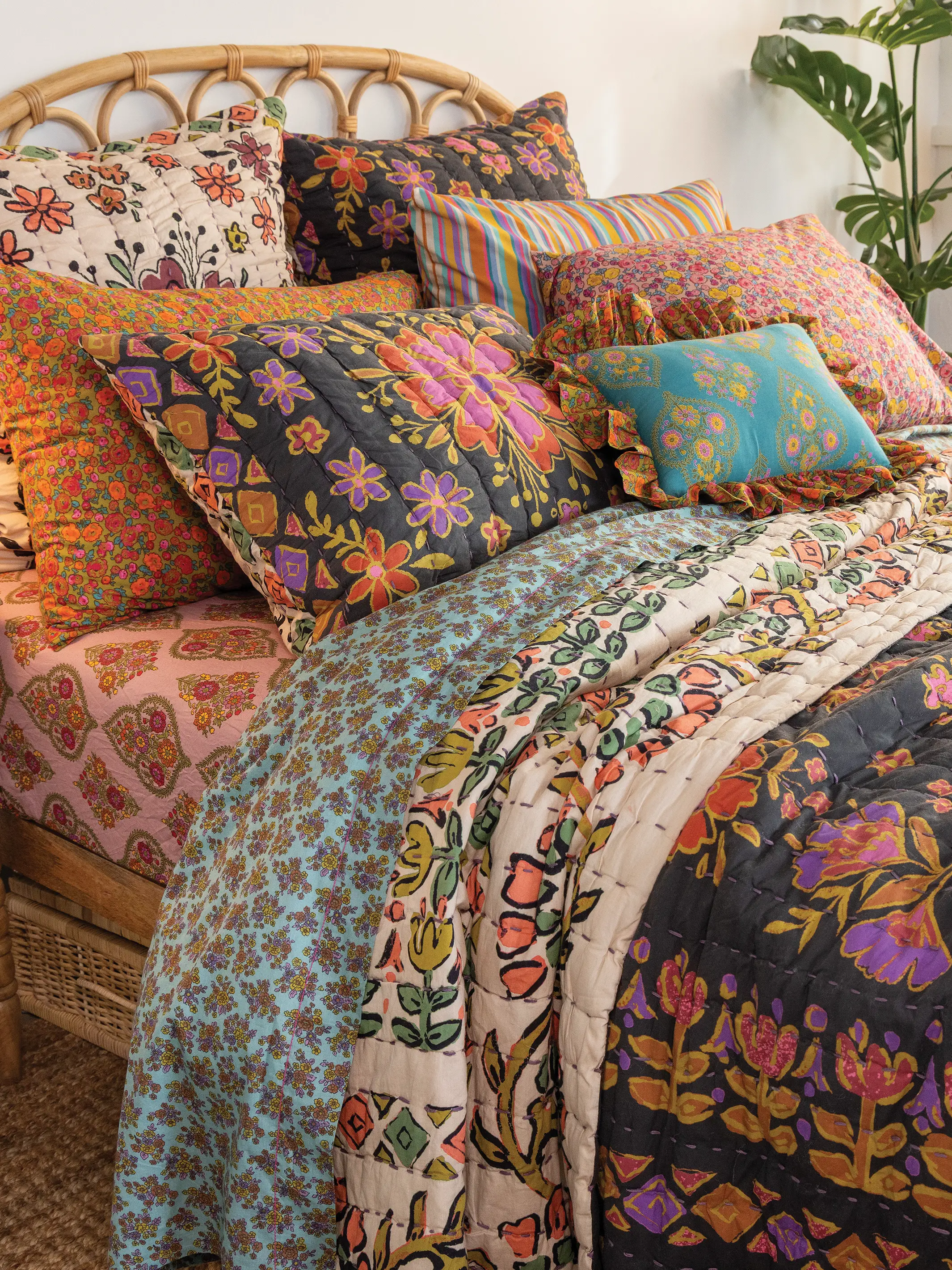 Mix & Match Cotton Flat Sheet - Turquoise Folk Floral - Image 2