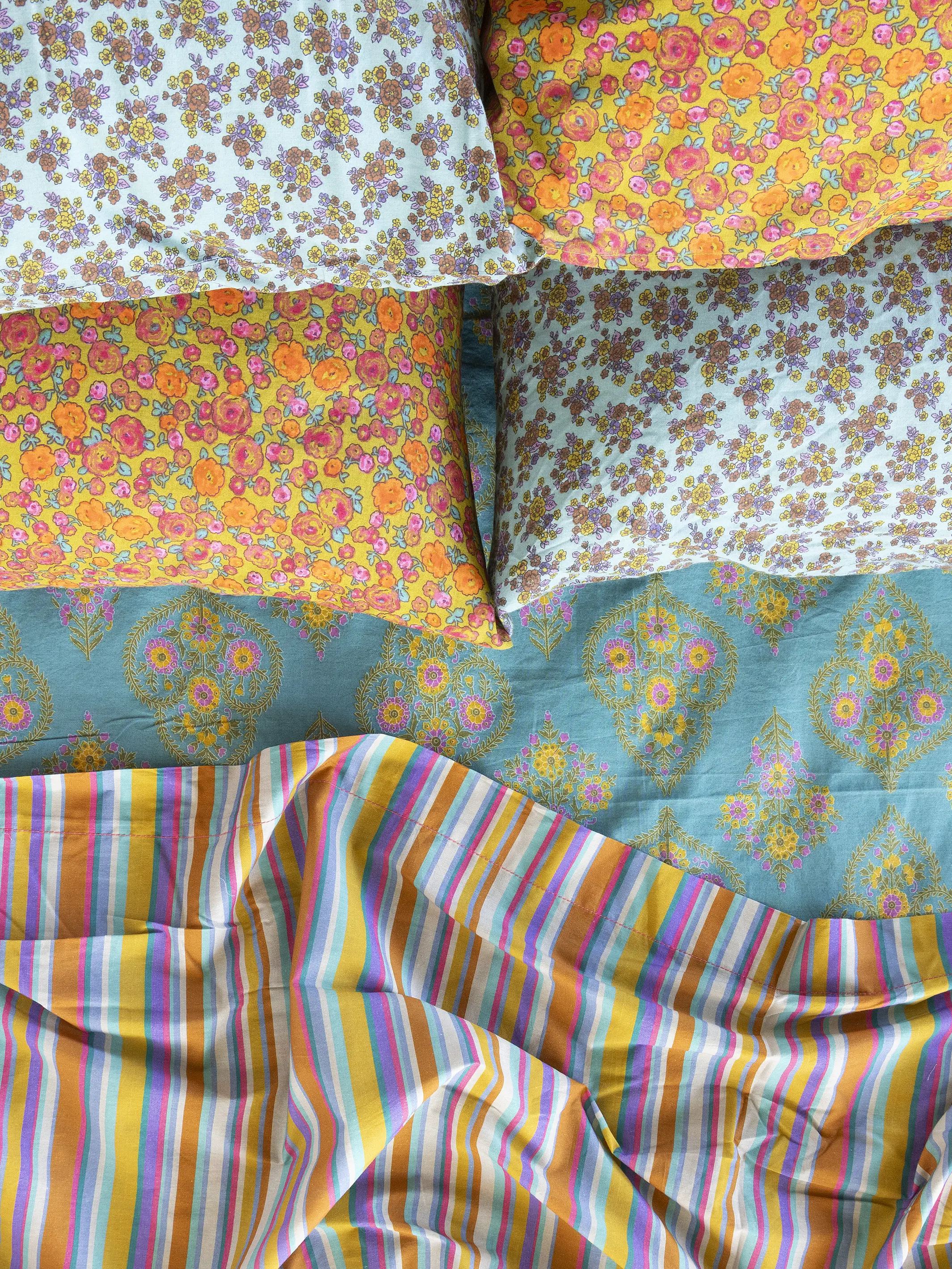Mix & Match Cotton Pillowcase, Single - Green Retro Calico - Image 2
