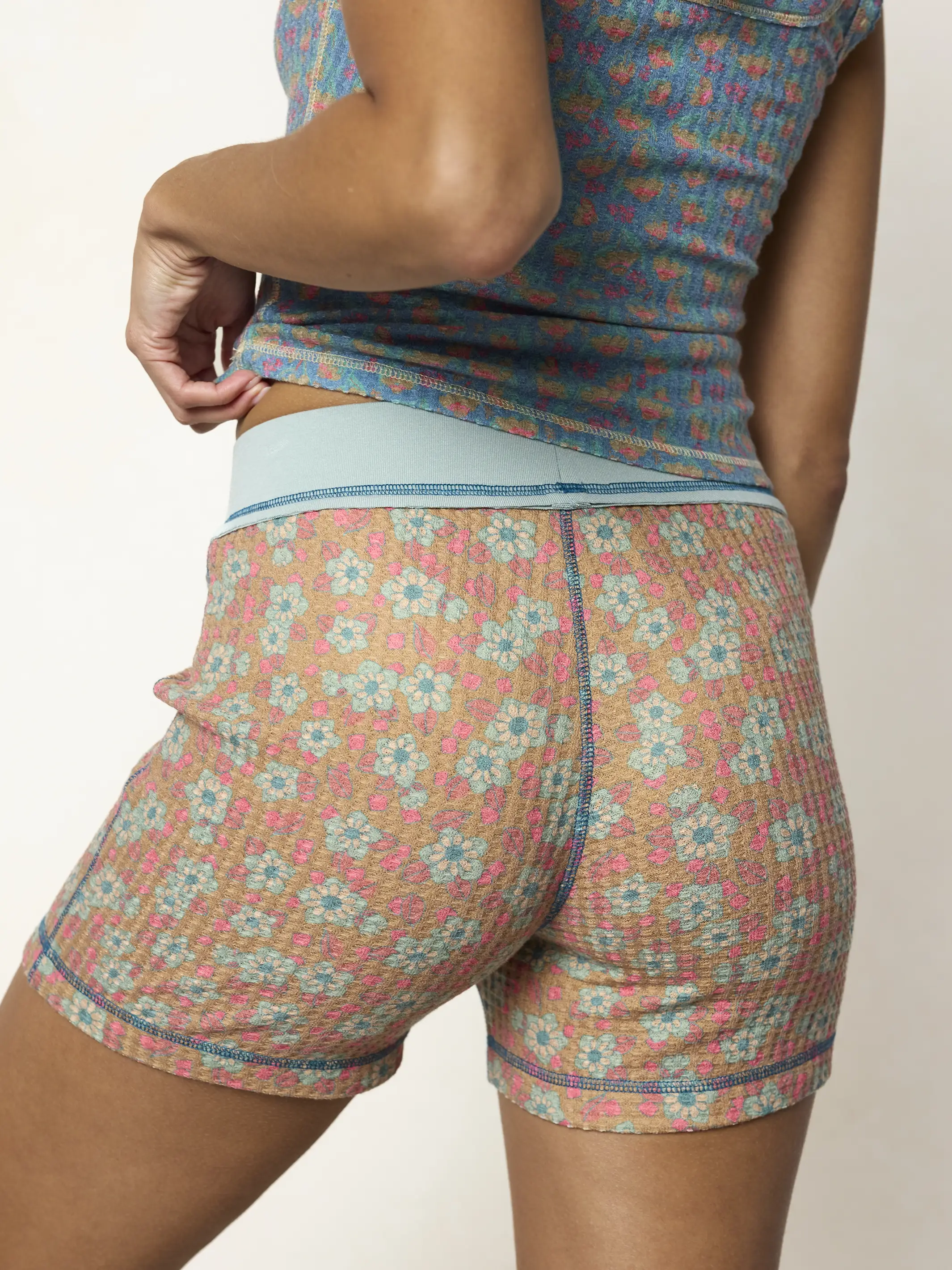 Mix & Match Waffle Boy Shorts - Turquoise Ditsy - Image 3
