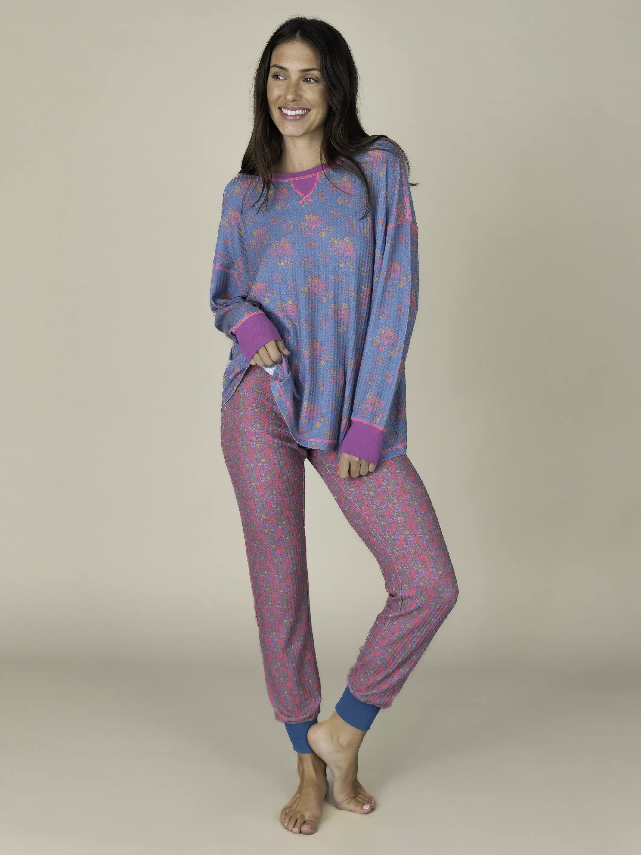 Mix & Match Waffle Long Johns - Pink Floral Bundles - Image 2
