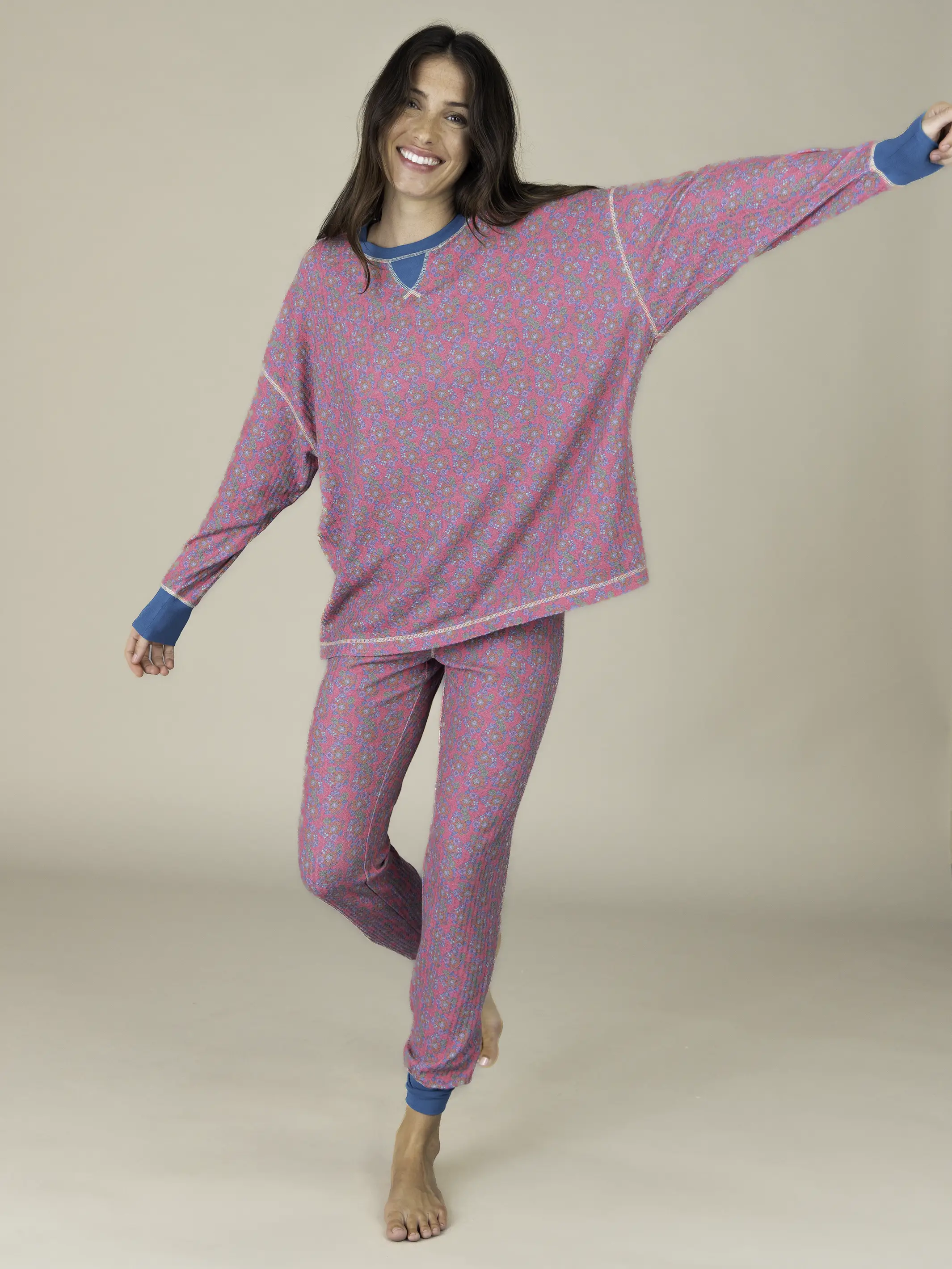 Mix & Match Waffle Pajama Top - Pink Floral Bundles - Image 2