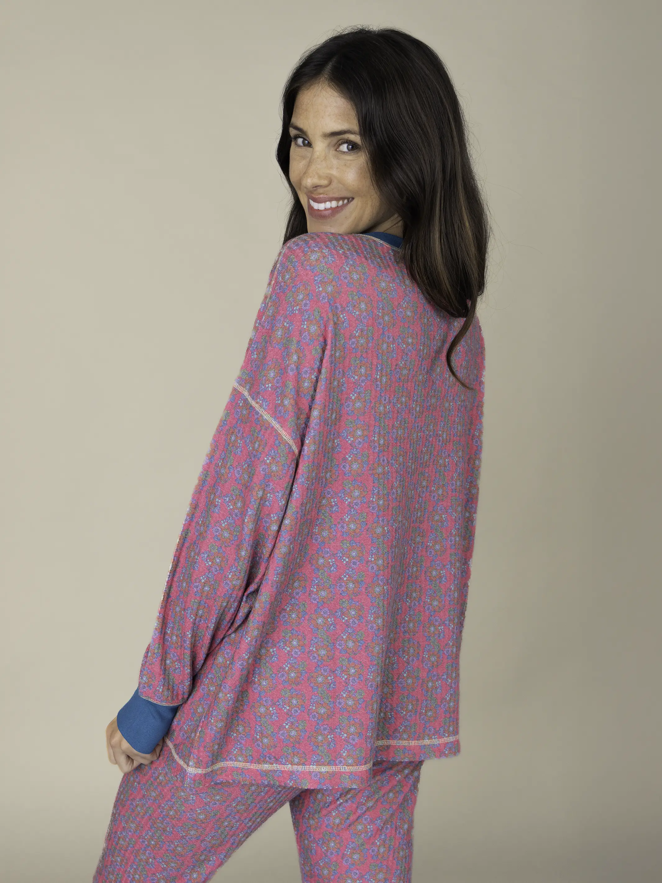 Mix & Match Waffle Pajama Top - Pink Floral Bundles - Image 3