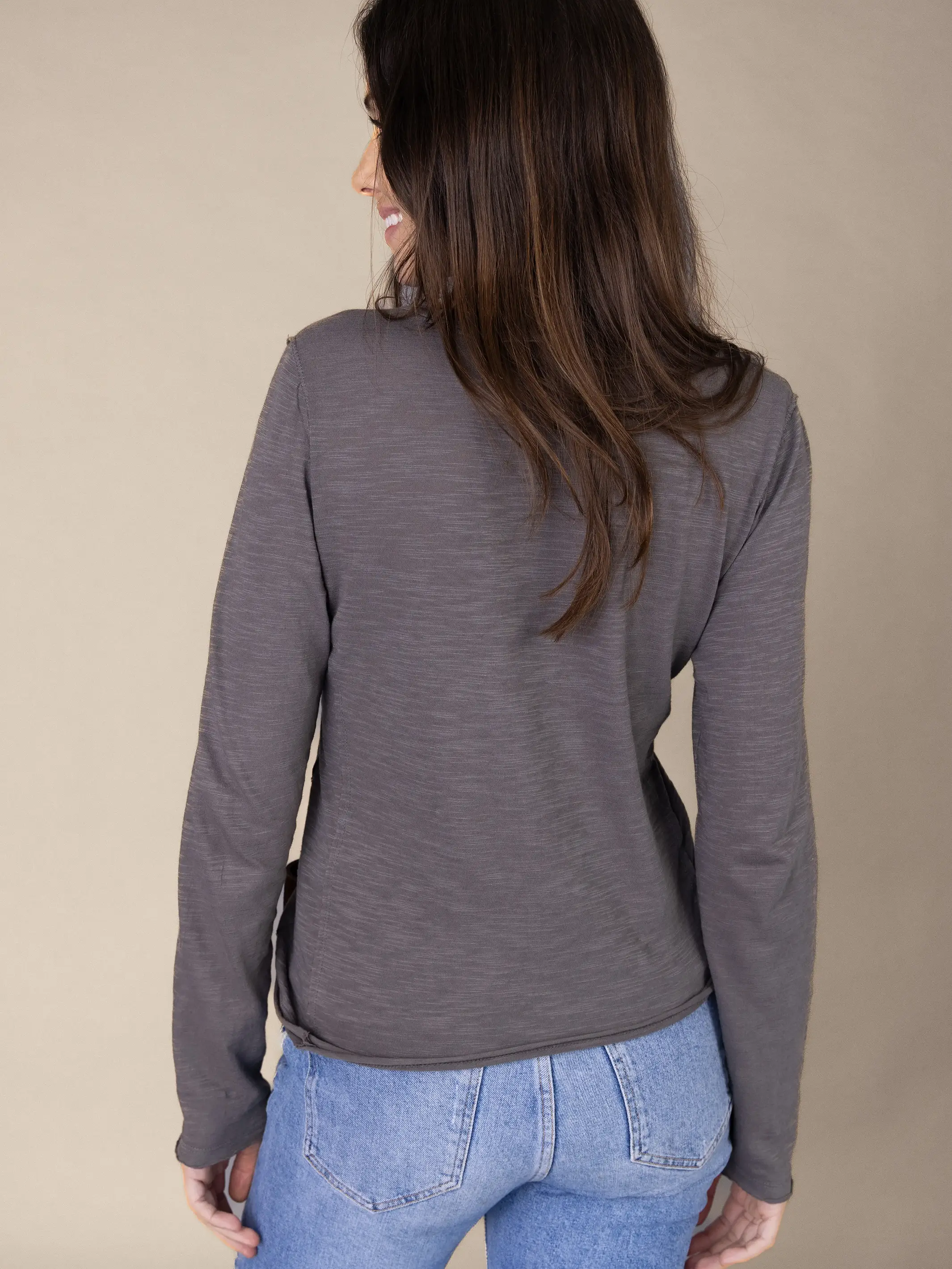 Molly Cotton Long Sleeve Tee Shirt - Charcoal - Image 2