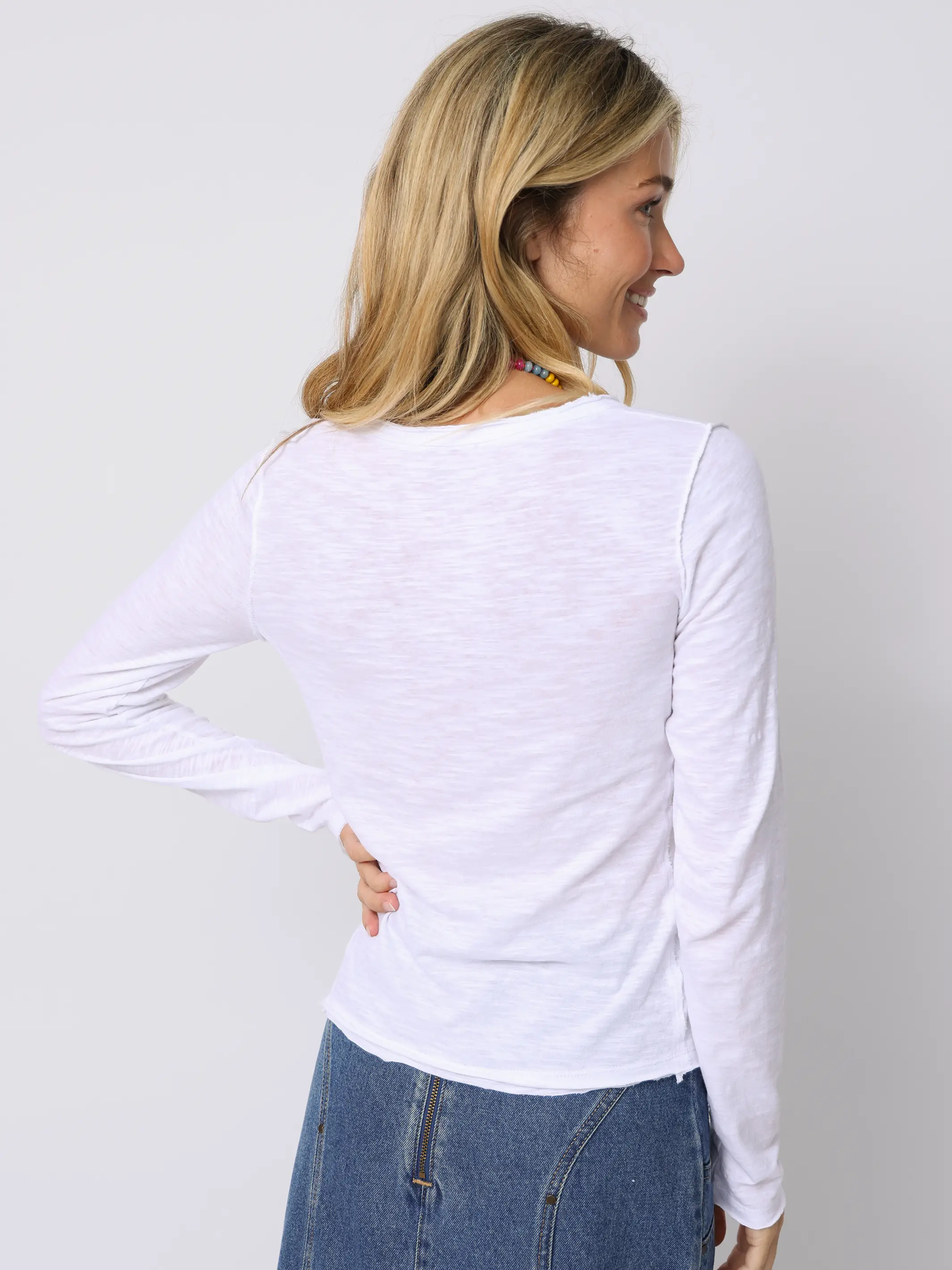 Molly Cotton Long Sleeve Tee Shirt - White - Image 2