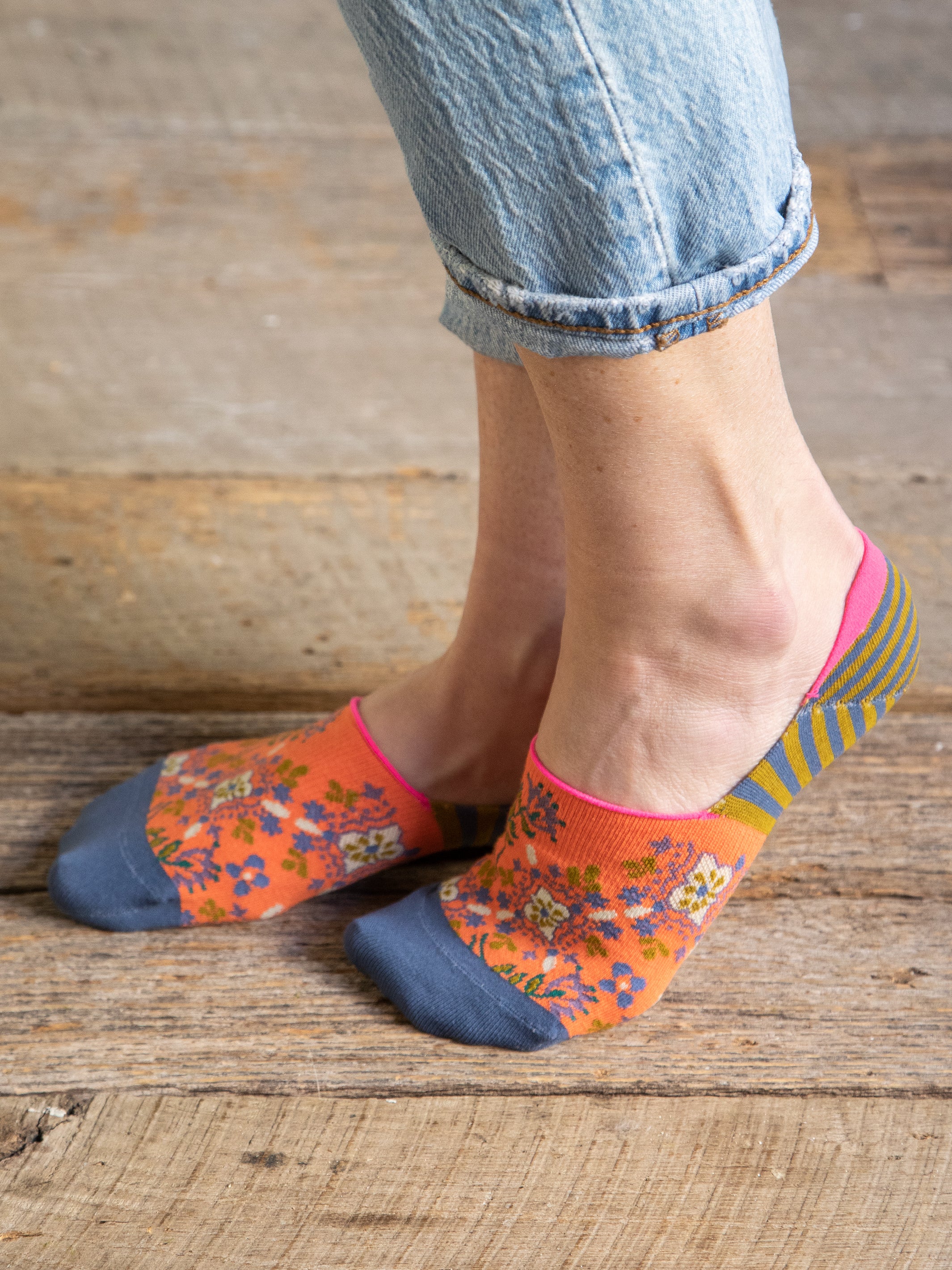 No Show Socks, Set of 2 - Dark Turquoise Floral - Image 2