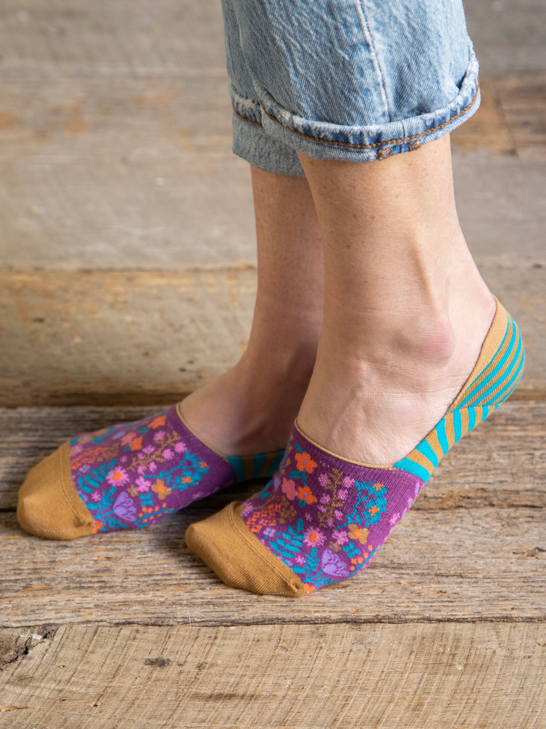 No Show Socks, Set of 2 - Dark Turquoise Floral - Image 3