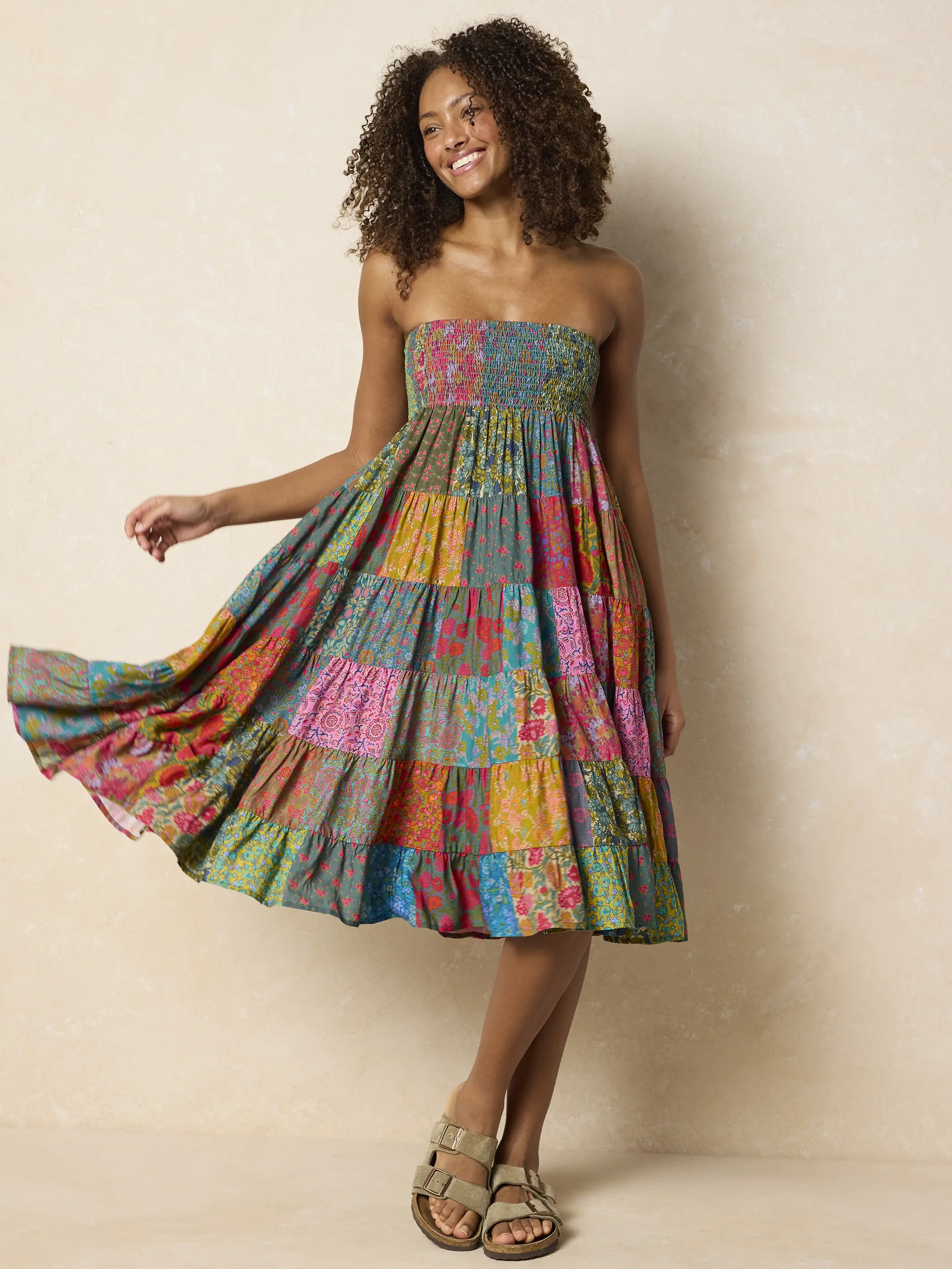 Opal Patchwork Midi Skirt - Bright Patchwork Zinnias - Image 2