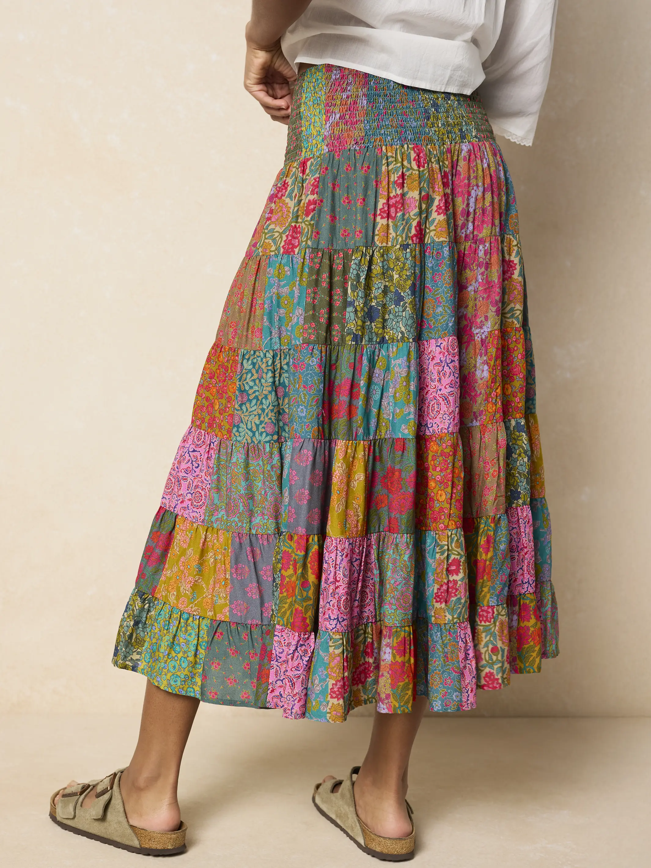 Opal Patchwork Midi Skirt - Bright Patchwork Zinnias - Image 4