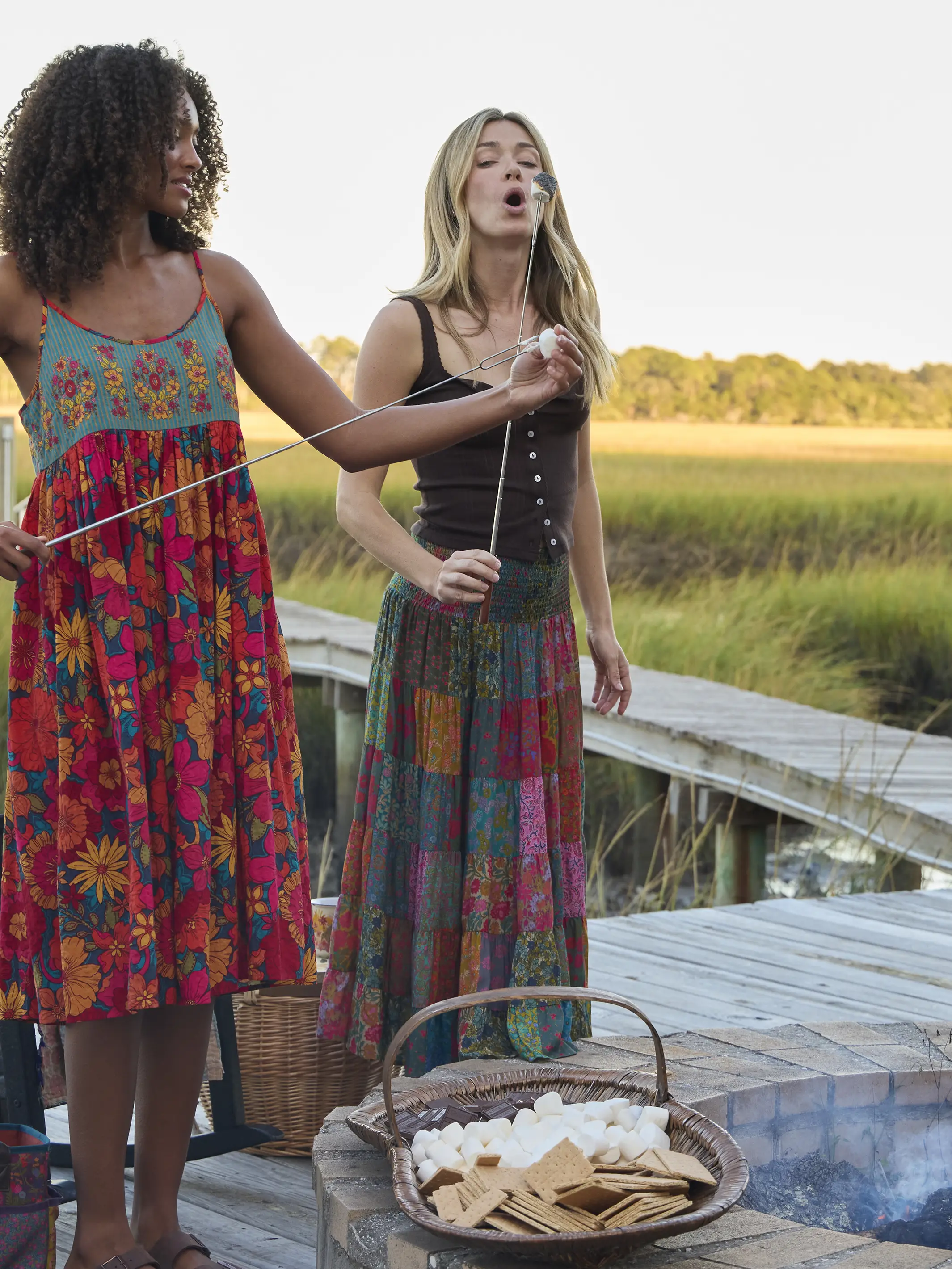 Opal Patchwork Midi Skirt - Bright Patchwork Zinnias - Image 5