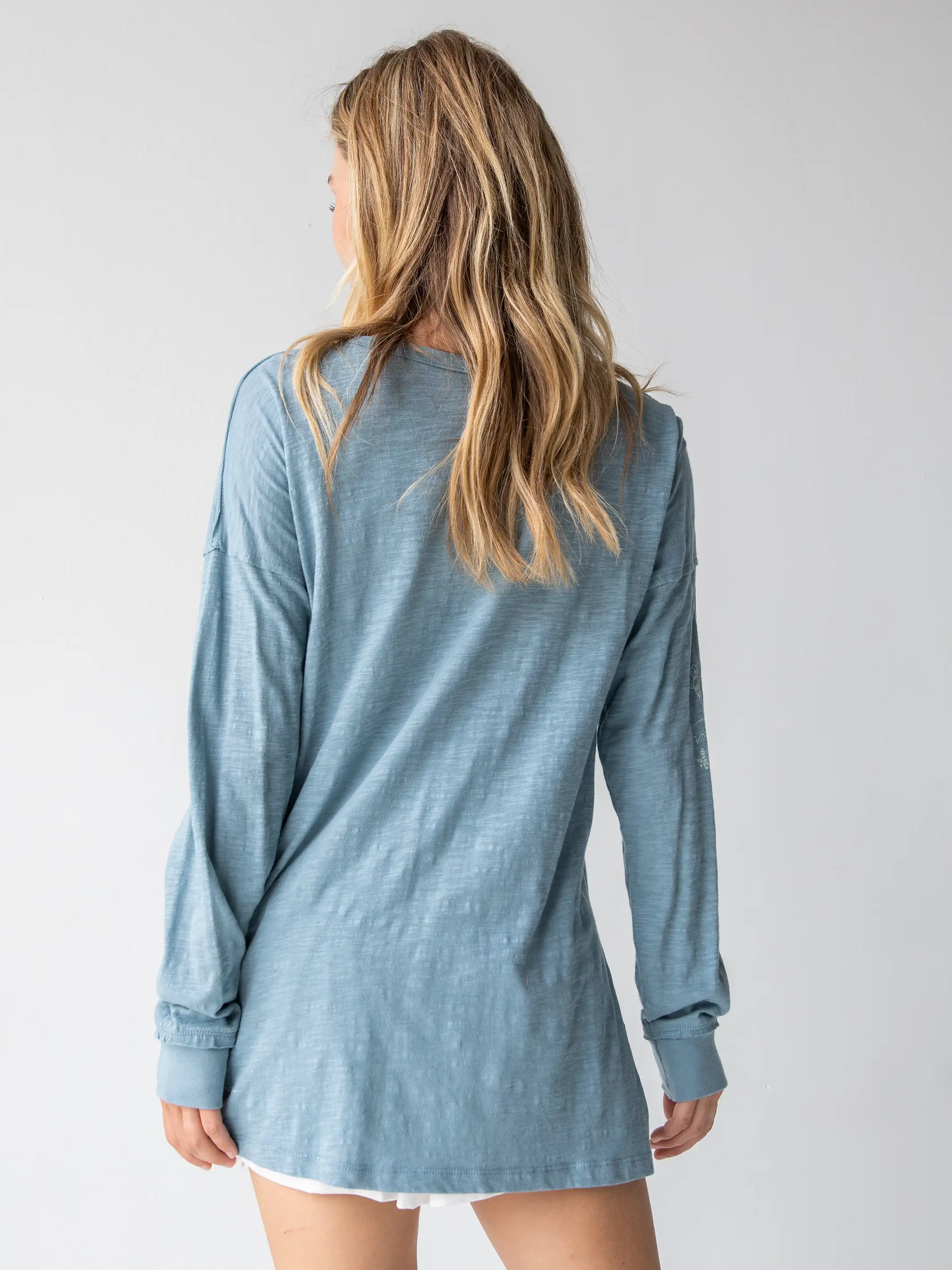 Oversized Cotton Doodle Tee - Light Blue - Image 4