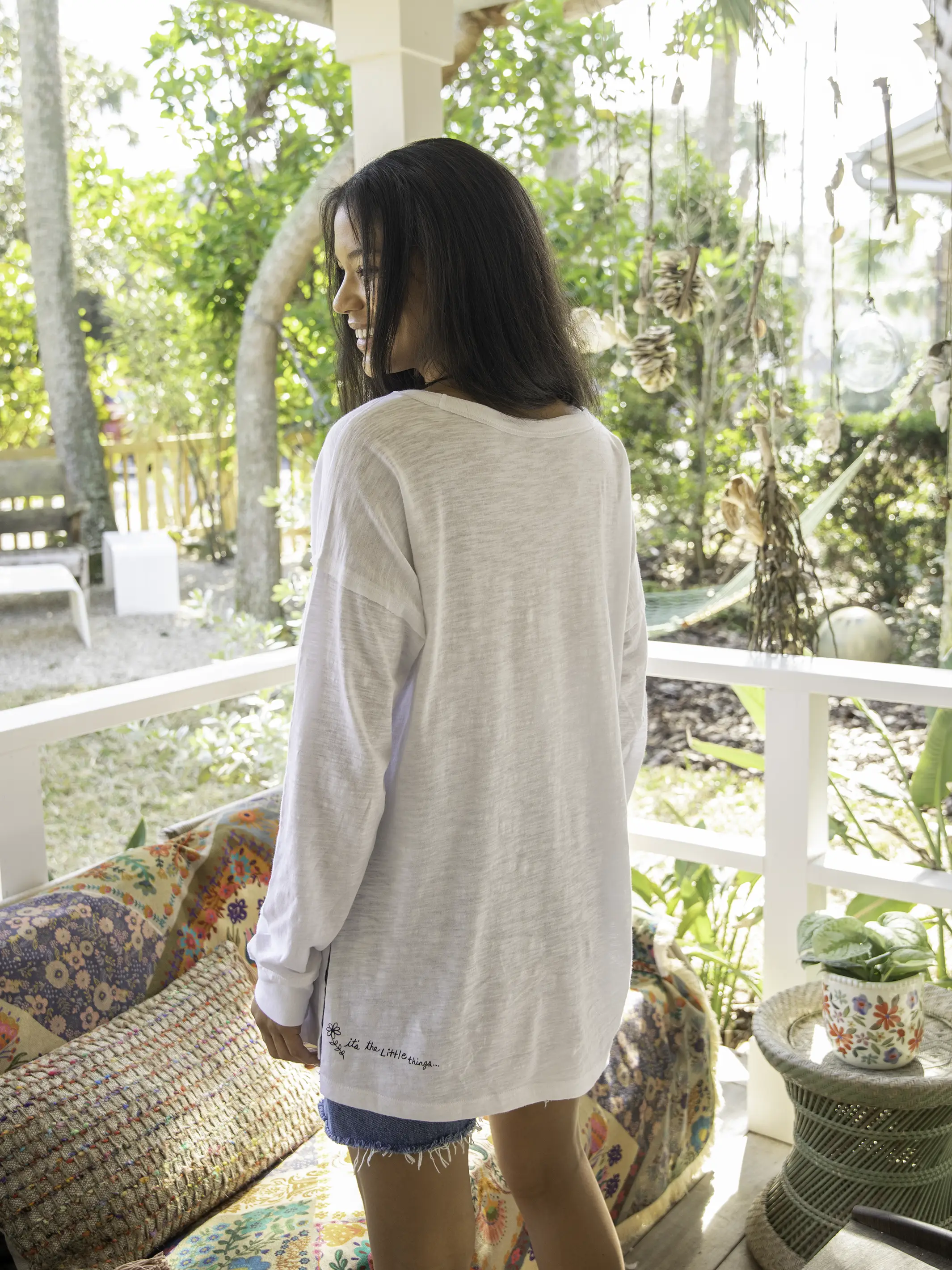 Oversized Cotton Doodle Tee - White - Image 3
