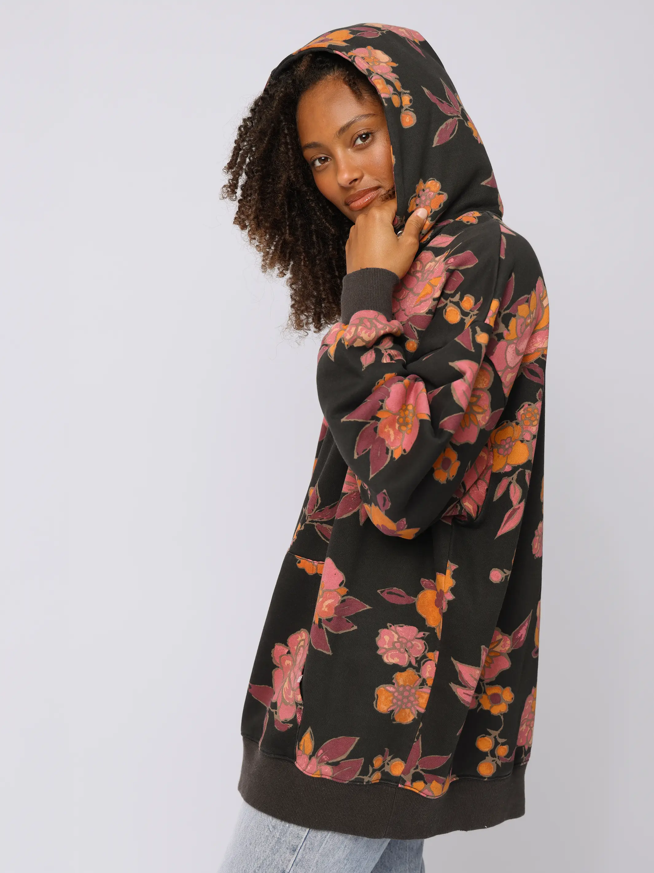 Oversized Printed Hoodie - Black Riviera Blossoms - Image 2