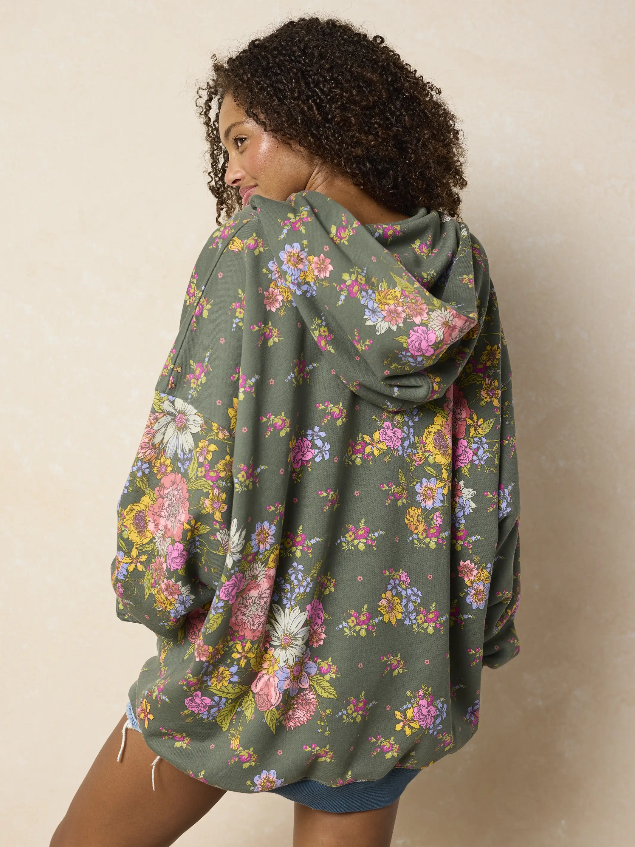 Oversized Printed Hoodie - English Garden Charcoal - Image 2