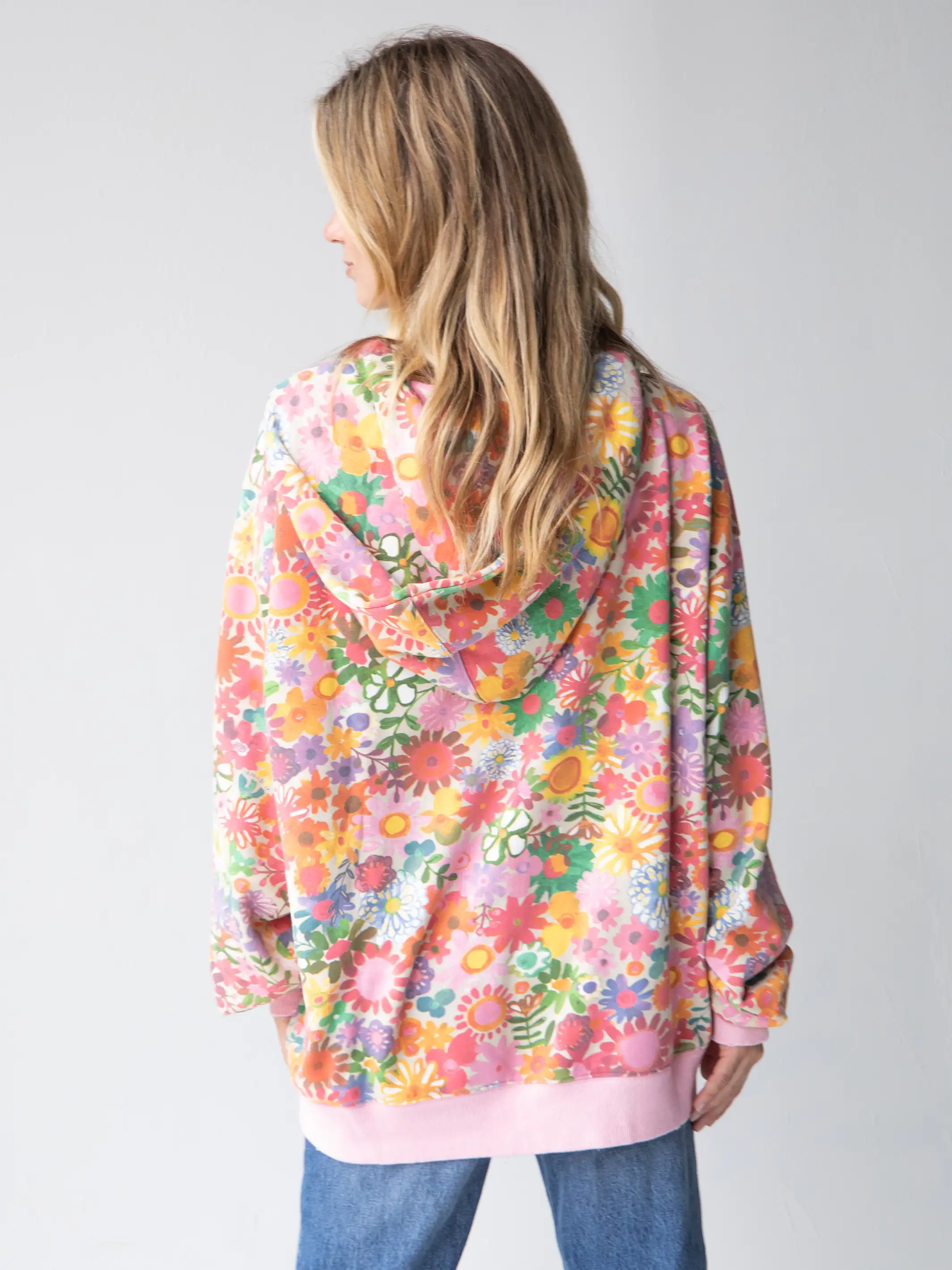 Oversized Printed Hoodie - Rainbow Floral - Image 5