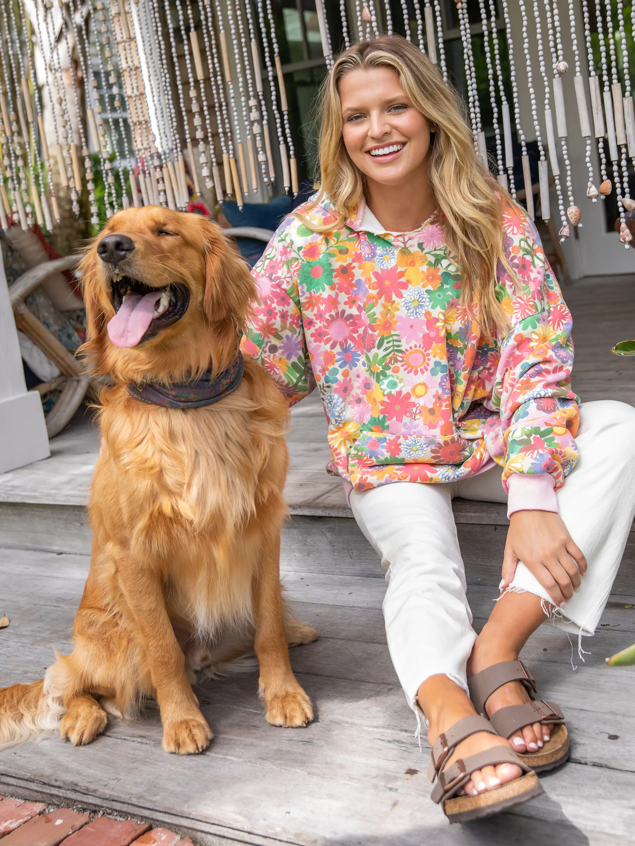 Oversized Printed Hoodie - Rainbow Floral - Image 6