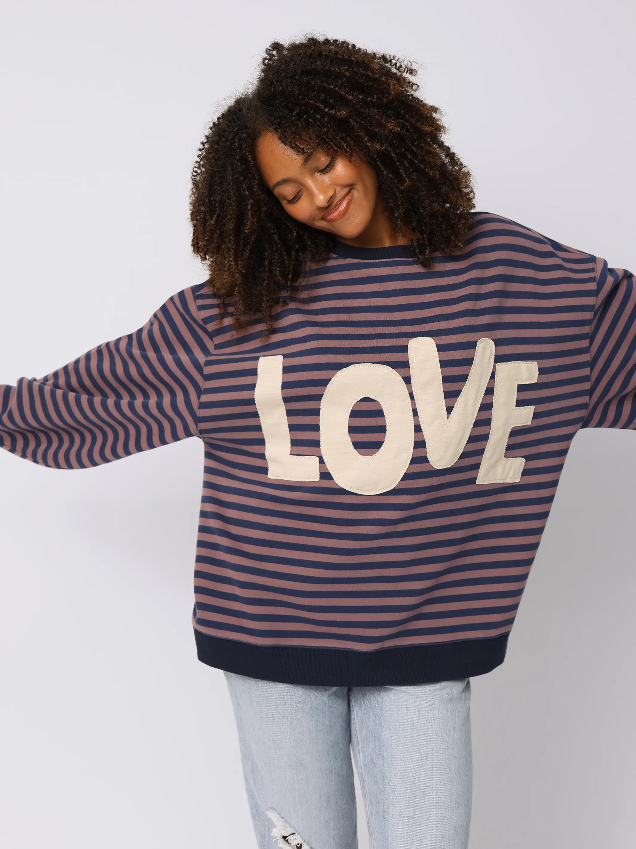 Oversized Striped Applique Crewneck - Purple Love - Image 3