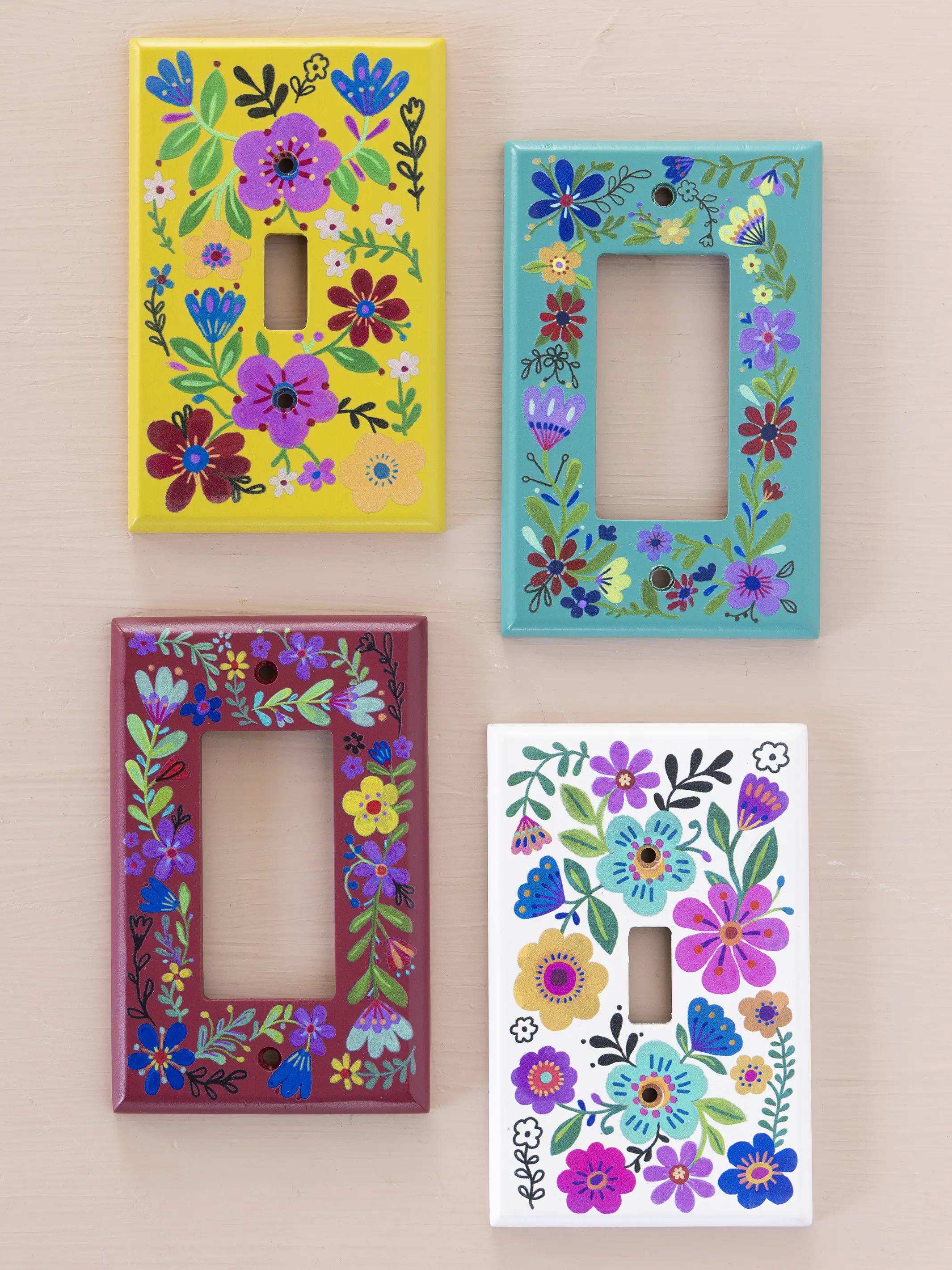Painted Wooden Switch Cover - Rust Folk Flower Rocker - Image 2