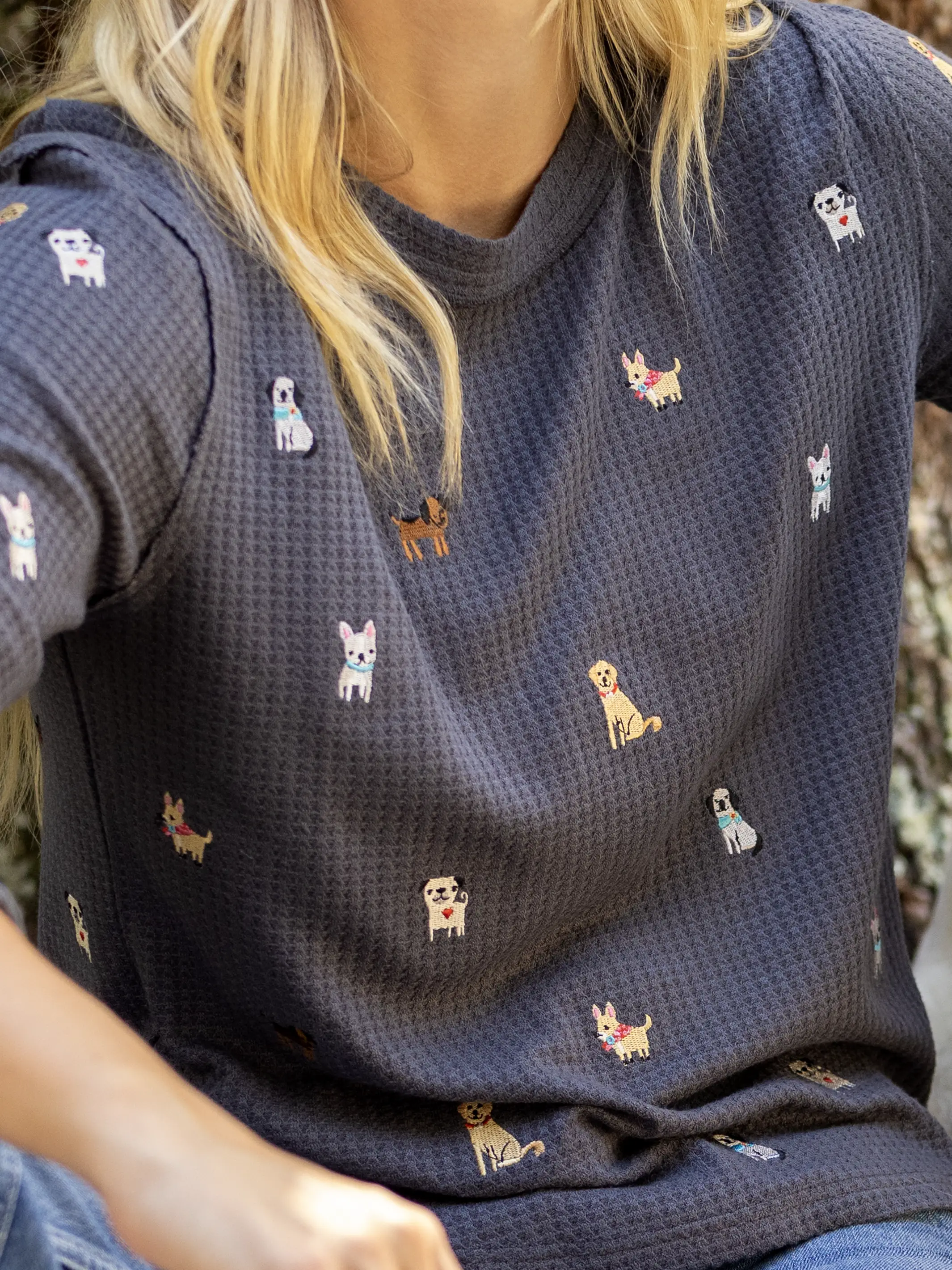 Parker Embroidered Thermal Tee - Charcoal Dogs - Image 2