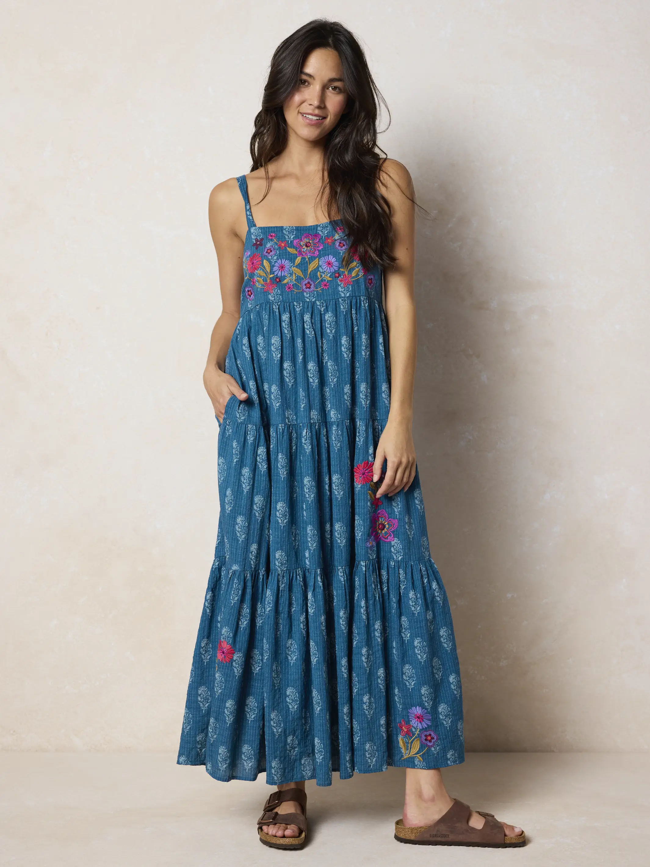 Patricia Embroidered Maxi Dress - Block Stamp Indigo - Image 4