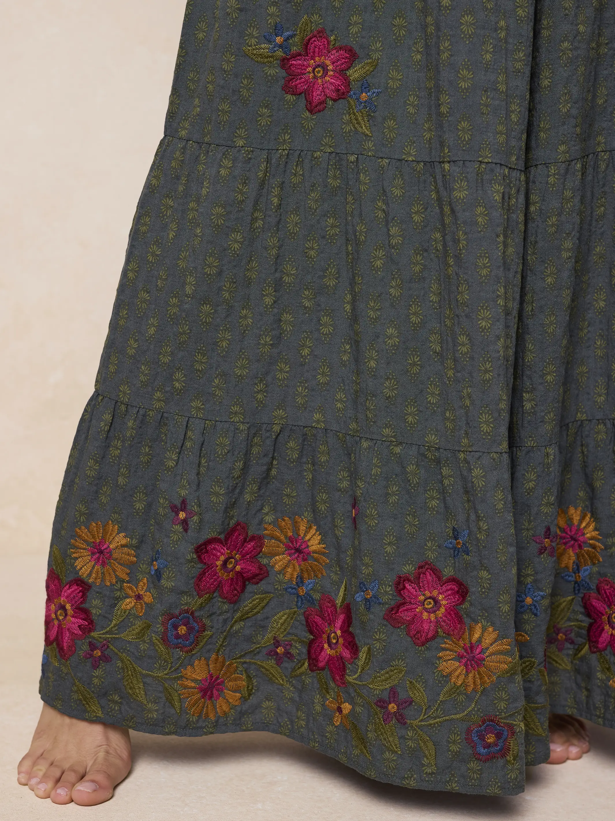Patti Embroidered Palazzo Pants - Alma Stamp Charcoal - Image 6