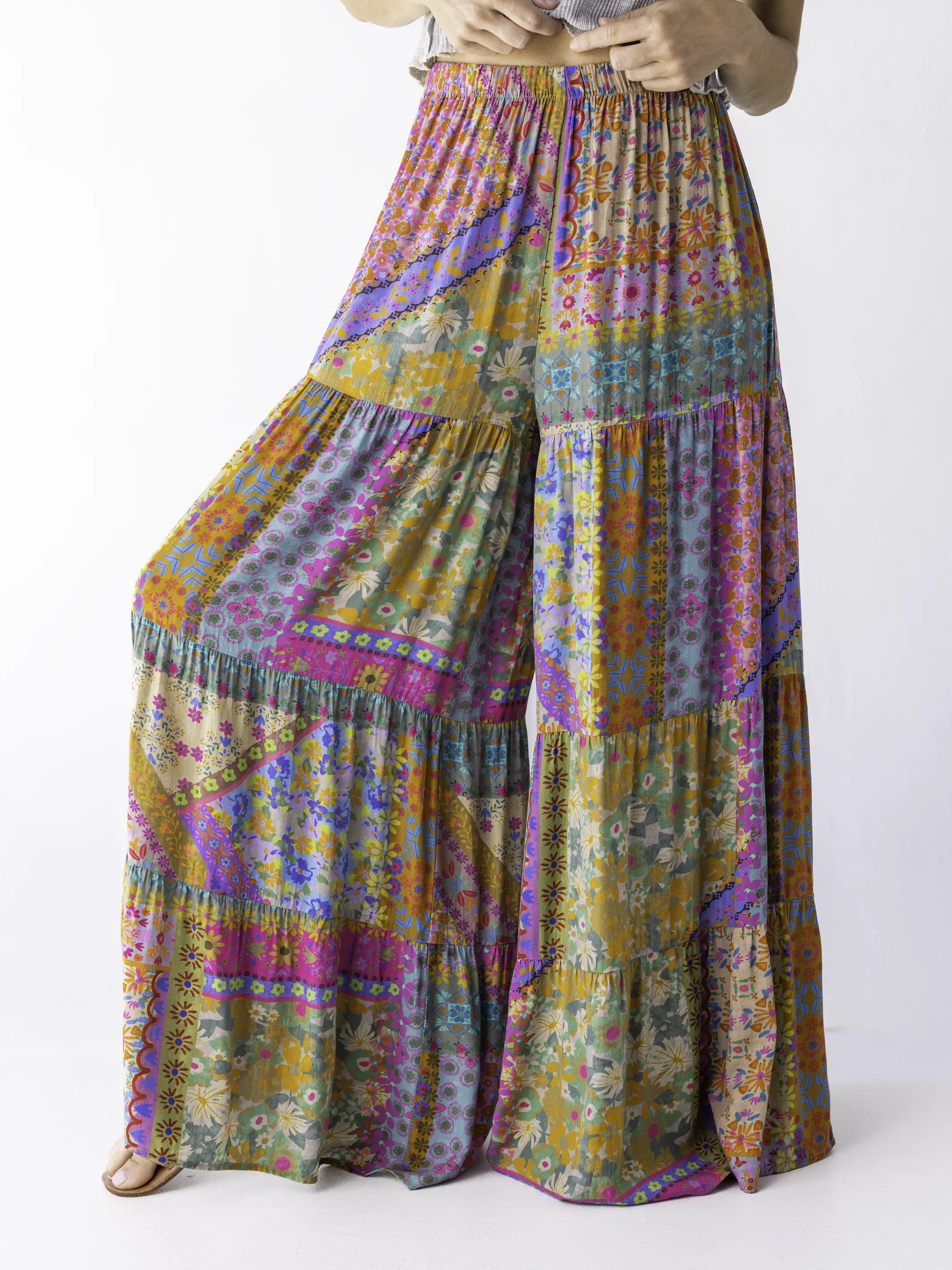 Patti Palazzo Pants - Folk Flower Patchwork - Image 3