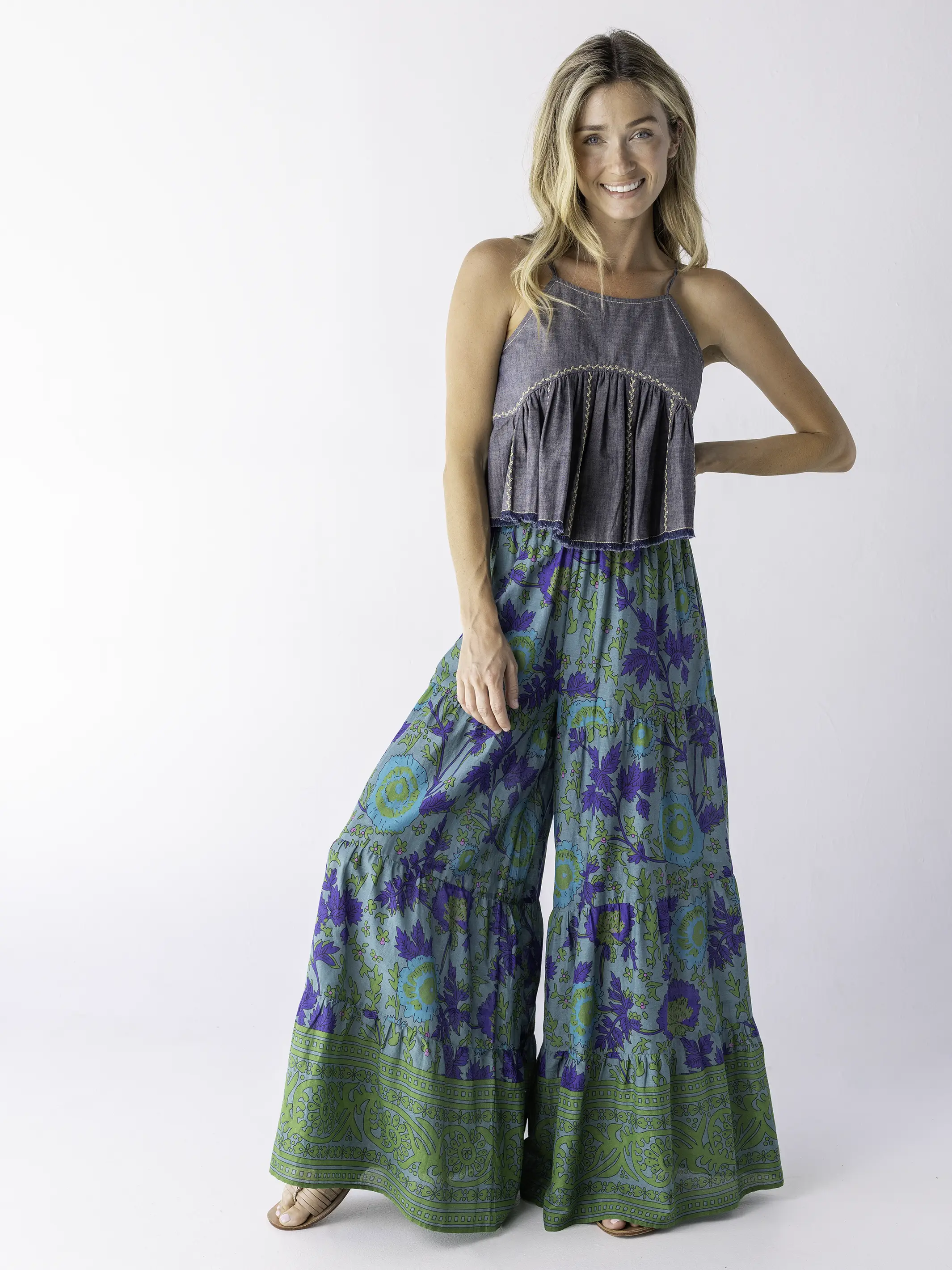 Patti Palazzo Pants - Leafy Teal Cotton - Image 4
