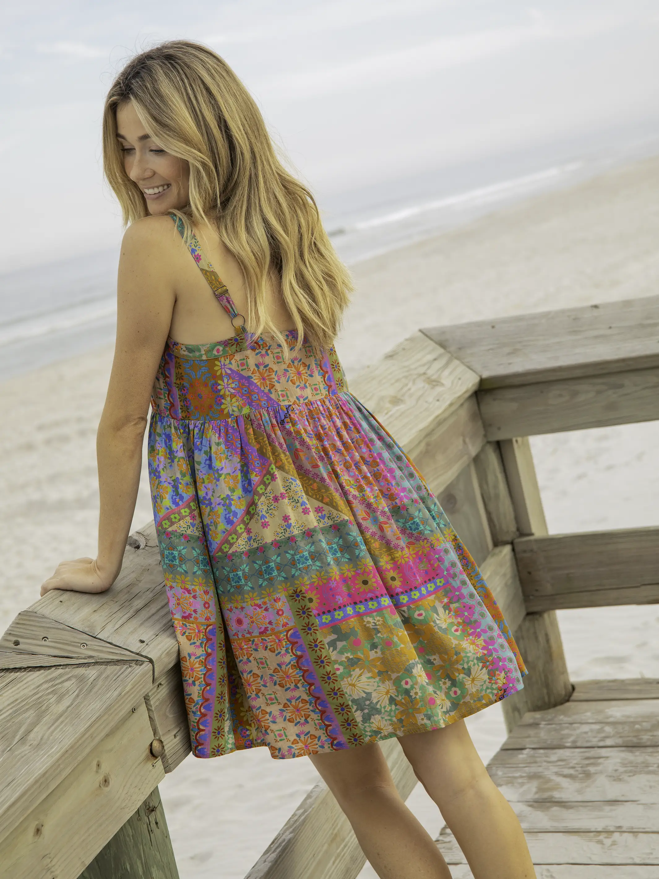 Patti Tie-Front Mini Dress - Folk Flower Patchwork - Image 3